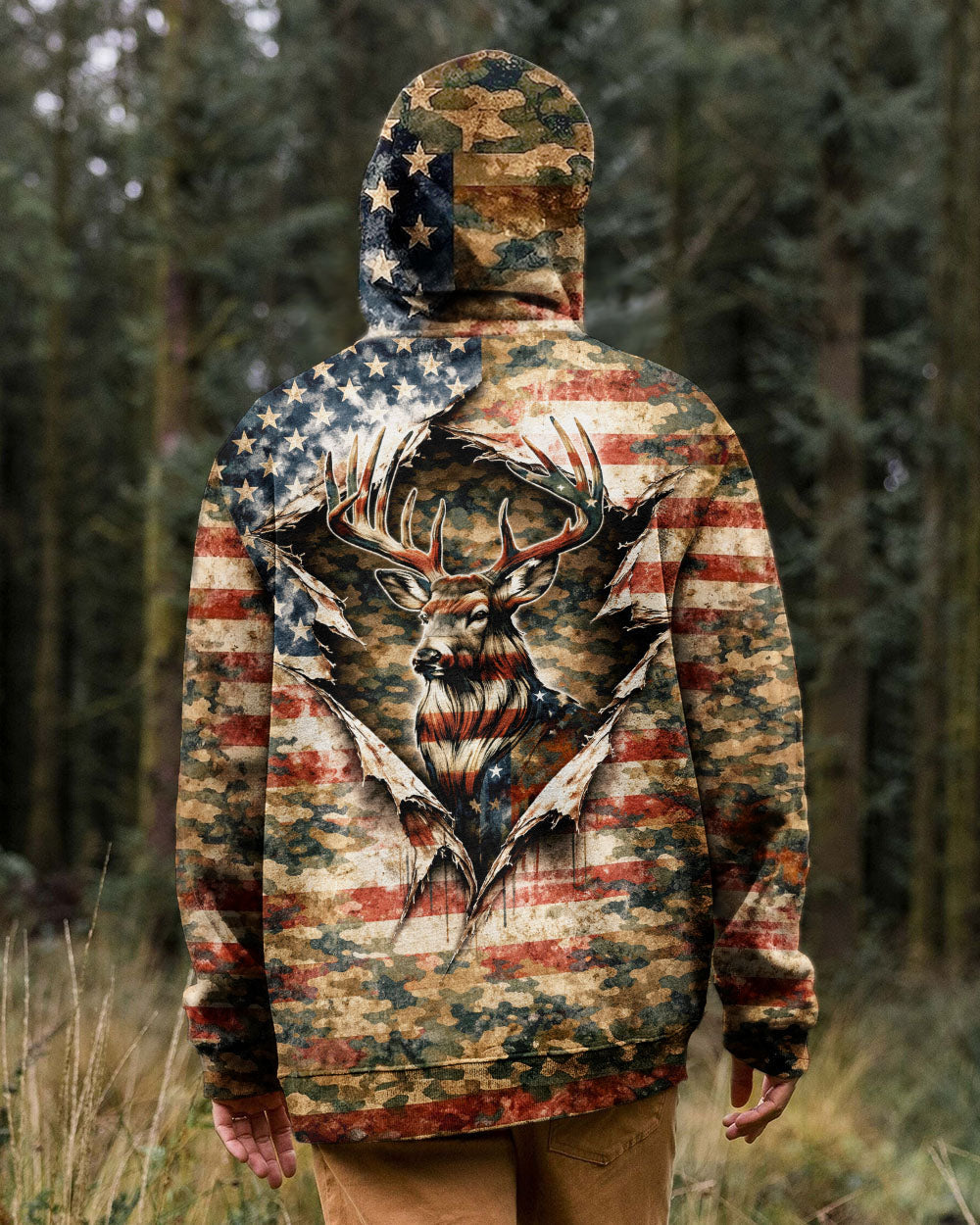 GRUNGE STARS AND STRIPES DEER HUNTING  ALL OVER PRINT - TLNT0304263