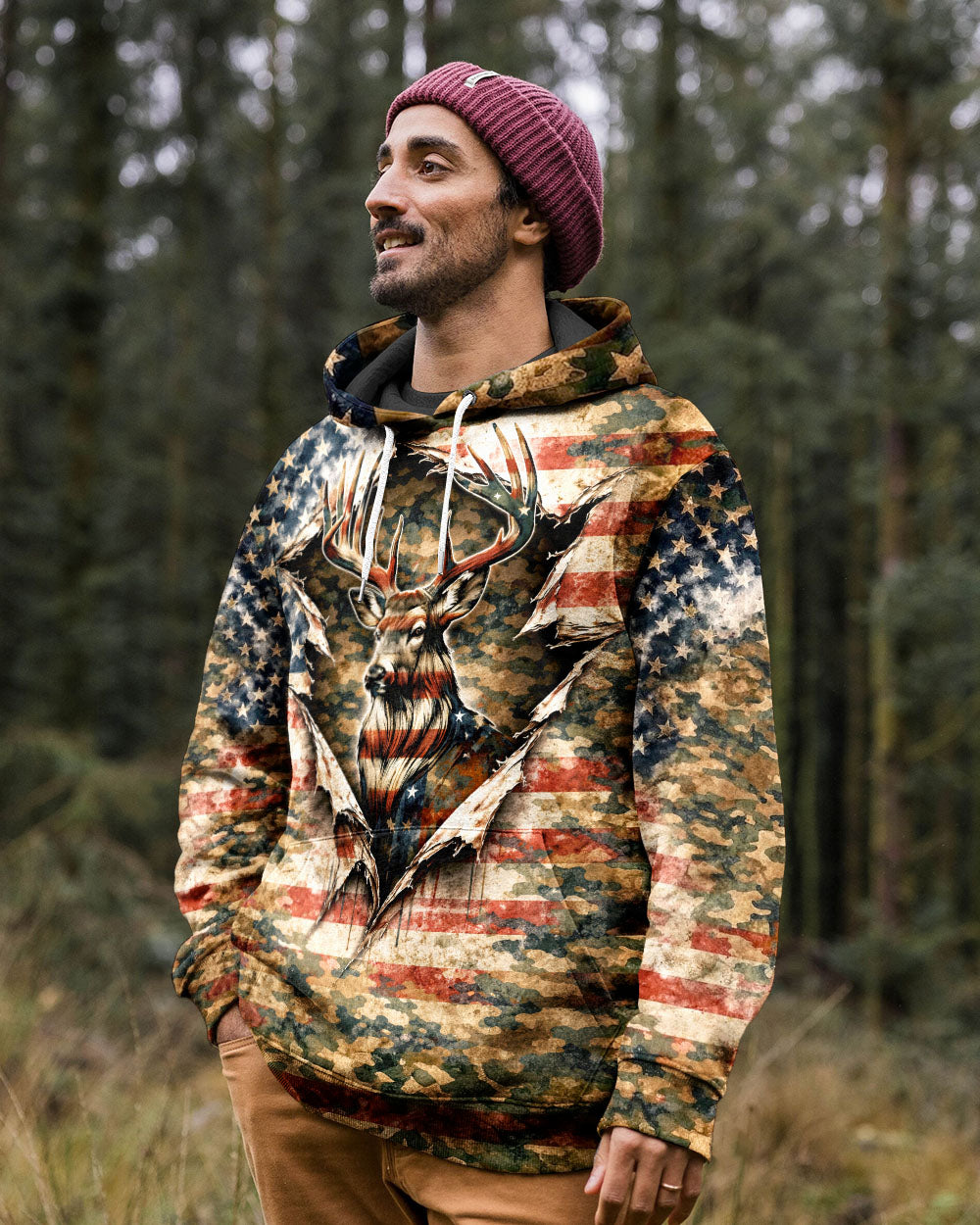 GRUNGE STARS AND STRIPES DEER HUNTING  ALL OVER PRINT - TLNT0304263