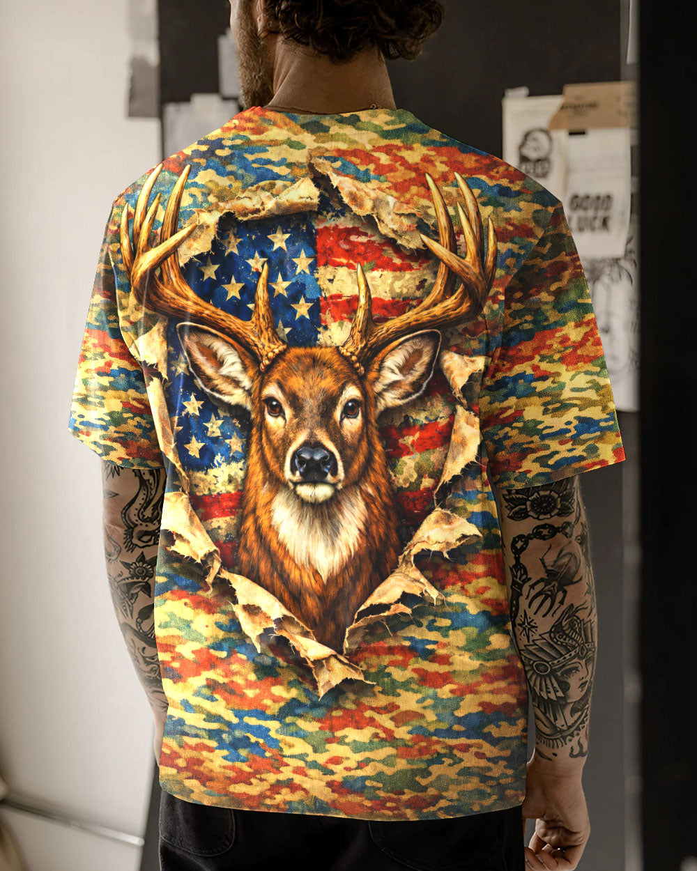 HUNTING DEER CAMOUFLAGE STARS AND STRIPES  ALL OVER PRINT - TLNT0604261