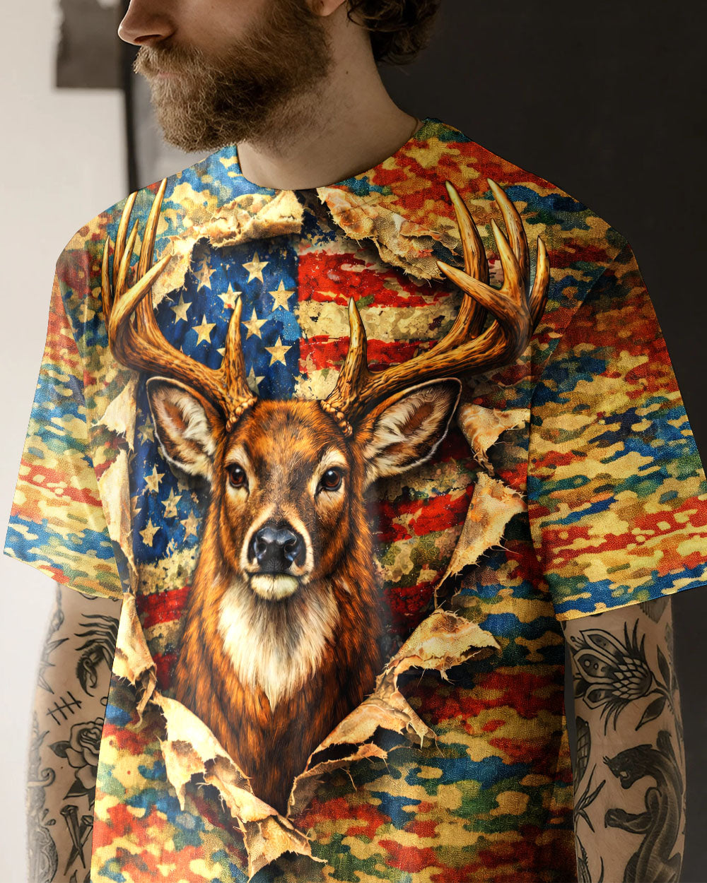 HUNTING DEER CAMOUFLAGE STARS AND STRIPES  ALL OVER PRINT - TLNT0604261