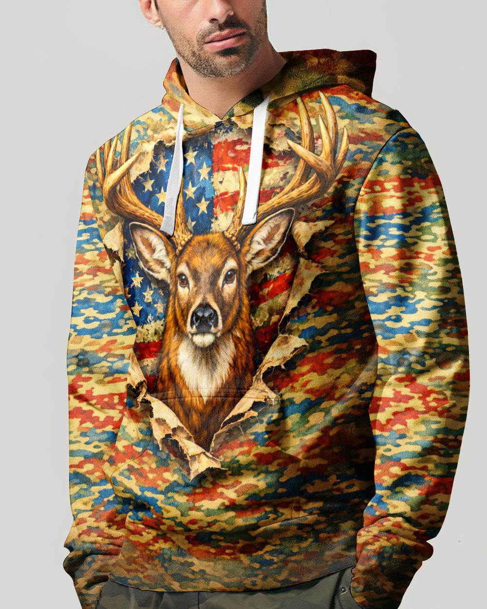 HUNTING DEER CAMOUFLAGE STARS AND STRIPES  ALL OVER PRINT - TLNT0604261