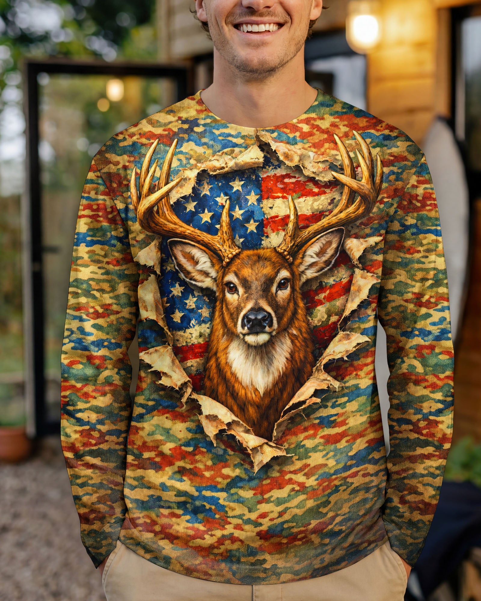 HUNTING DEER CAMOUFLAGE STARS AND STRIPES  ALL OVER PRINT - TLNT0604261