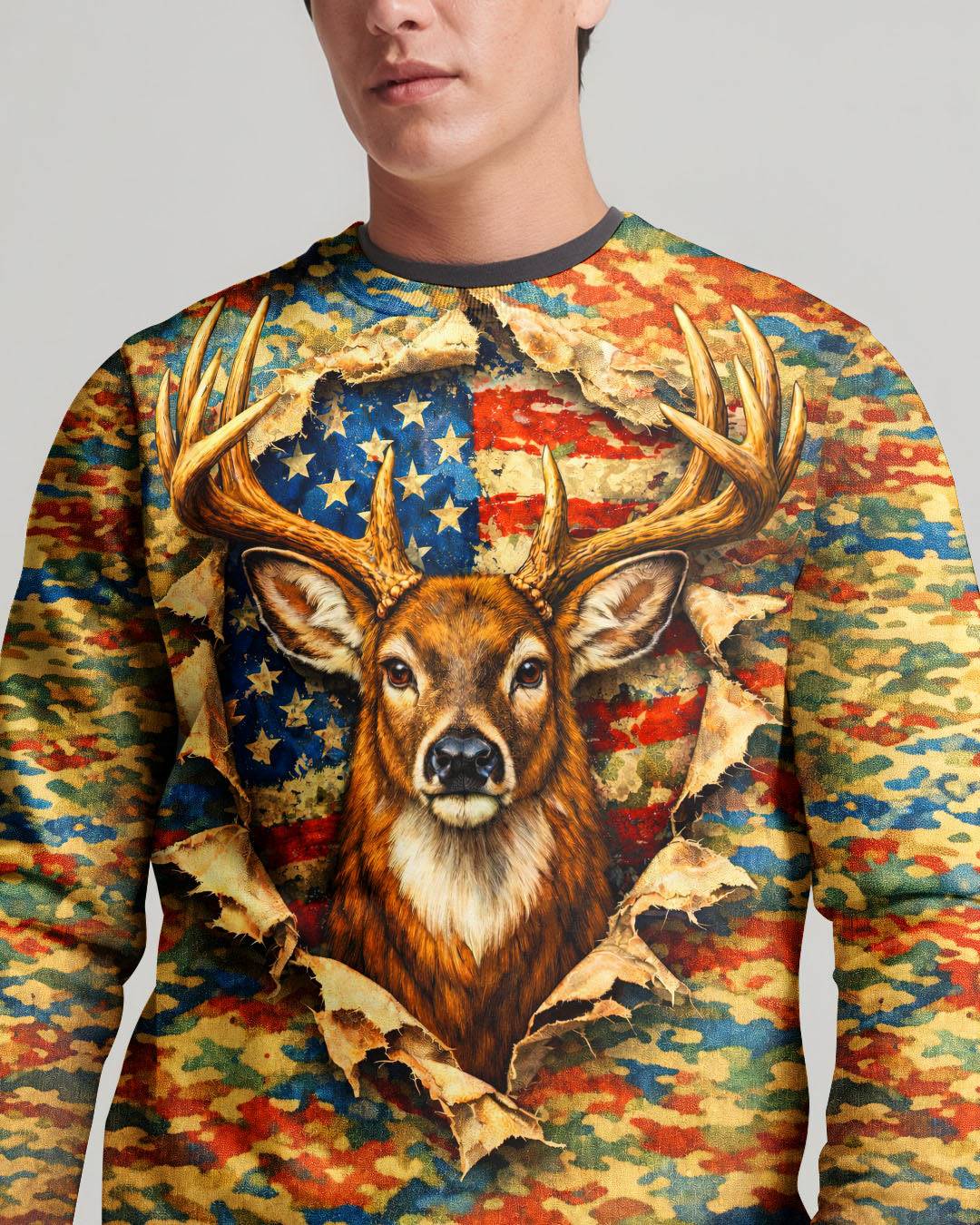 HUNTING DEER CAMOUFLAGE STARS AND STRIPES  ALL OVER PRINT - TLNT0604261