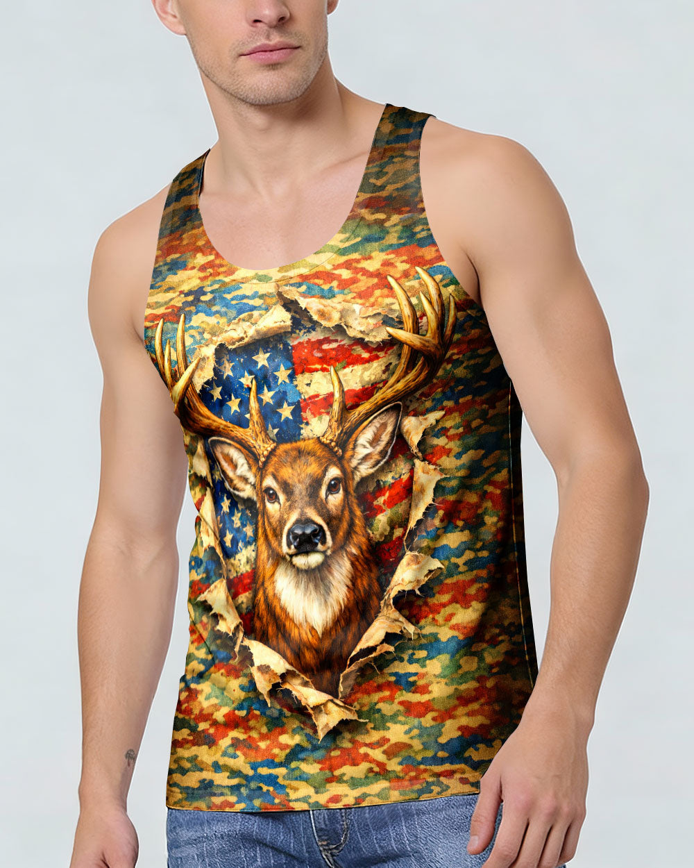 HUNTING DEER CAMOUFLAGE STARS AND STRIPES  ALL OVER PRINT - TLNT0604261