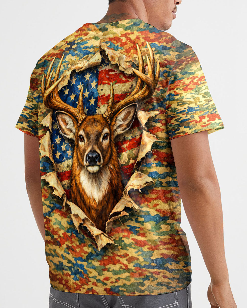 HUNTING DEER CAMOUFLAGE STARS AND STRIPES  ALL OVER PRINT - TLNT0604261