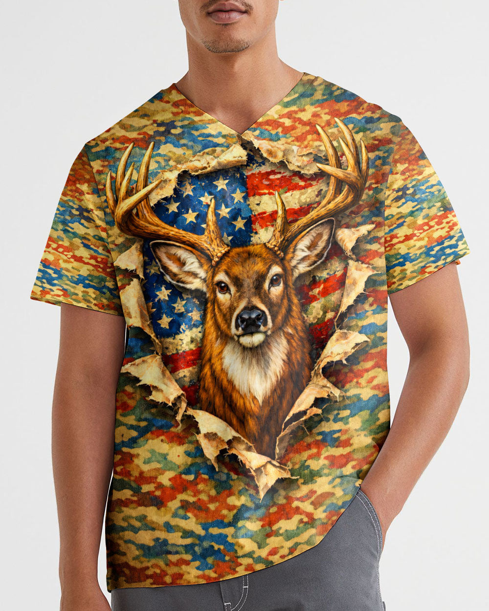 HUNTING DEER CAMOUFLAGE STARS AND STRIPES  ALL OVER PRINT - TLNT0604261