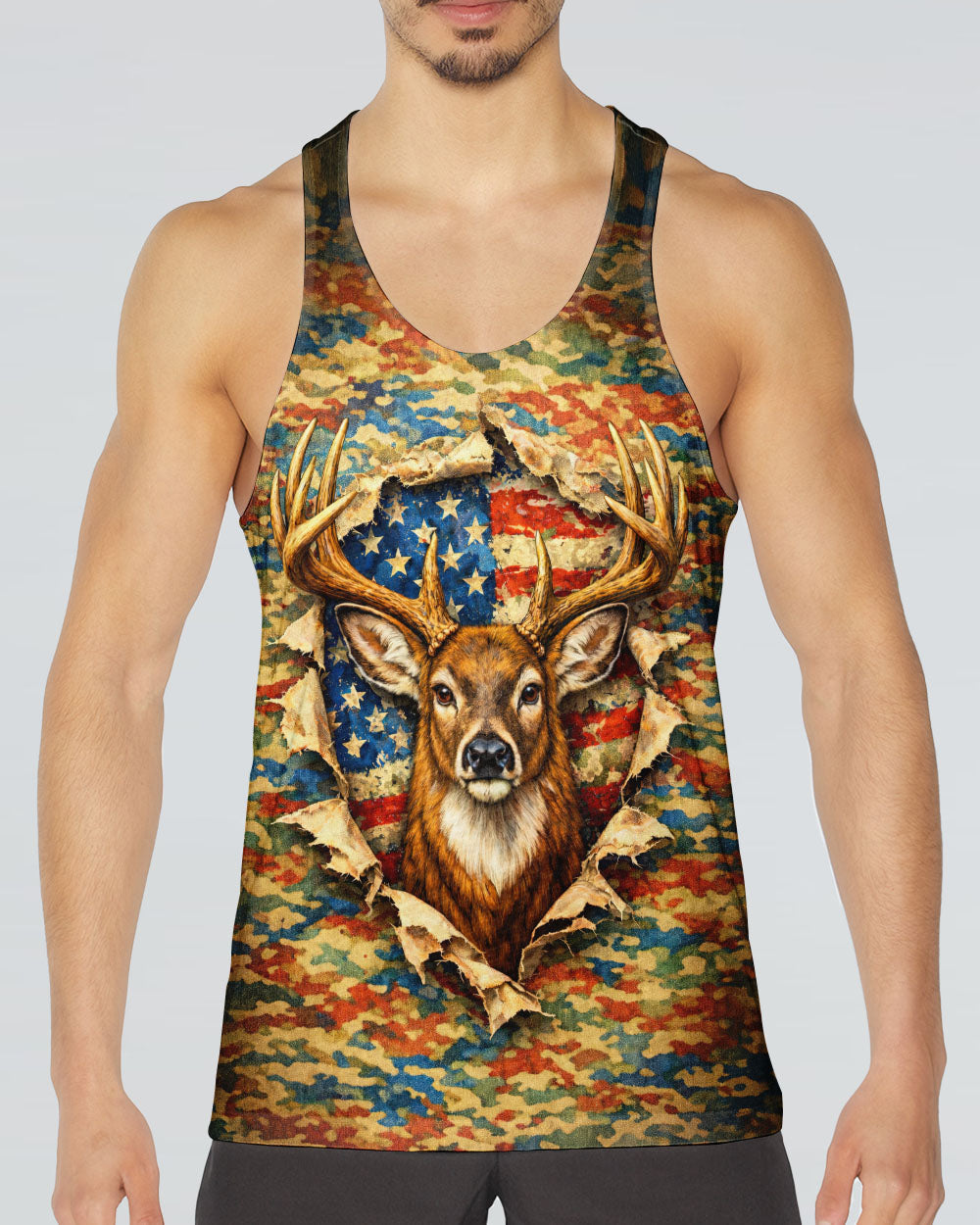 HUNTING DEER CAMOUFLAGE STARS AND STRIPES  ALL OVER PRINT - TLNT0604261