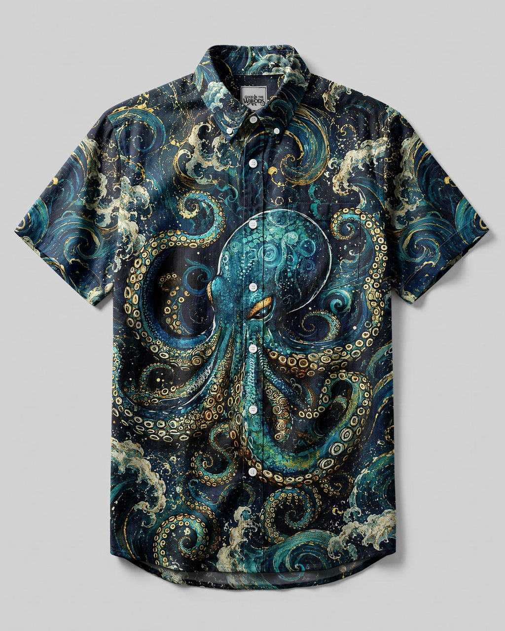 OCTOPUS WAVES ART BUTTON-DOWN COLLAR SHIRT   - TLNT1506262