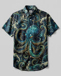 OCTOPUS WAVES ART BUTTON-DOWN COLLAR SHIRT   - TLNT1506262