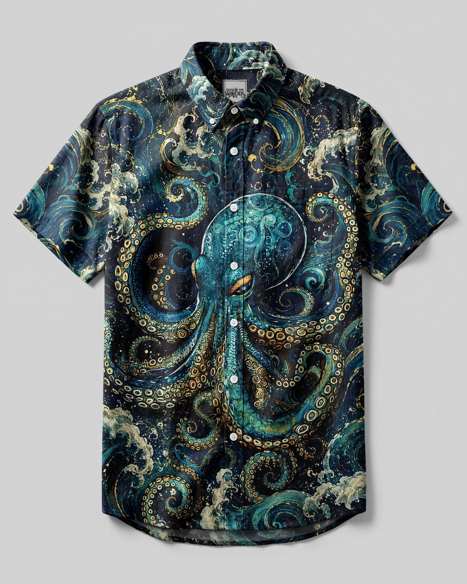 OCTOPUS WAVES ART BUTTON-DOWN COLLAR SHIRT   - TLNT1506262
