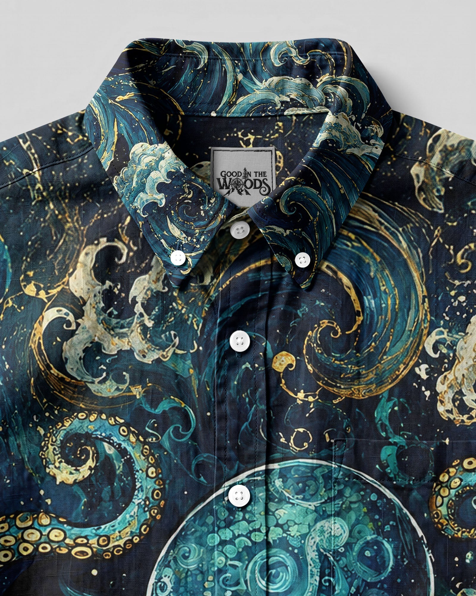 OCTOPUS WAVES ART BUTTON-DOWN COLLAR SHIRT   - TLNT1506262