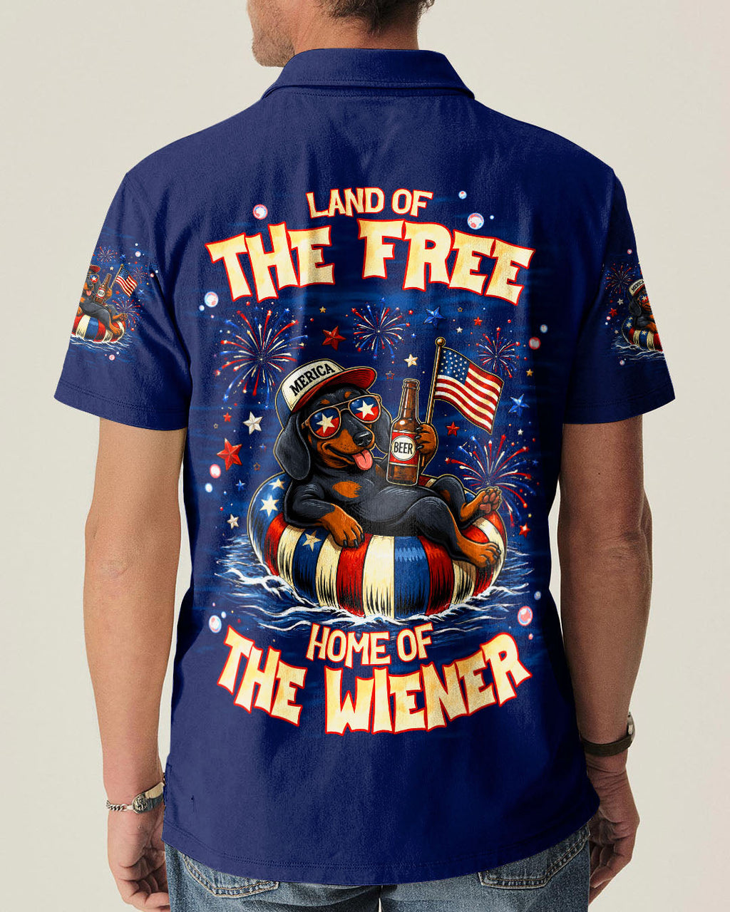 LAND OF THE FREE DACHSHUND DOG RED WHITE & BLUE ALL OVER PRINT  - TLNT1905263