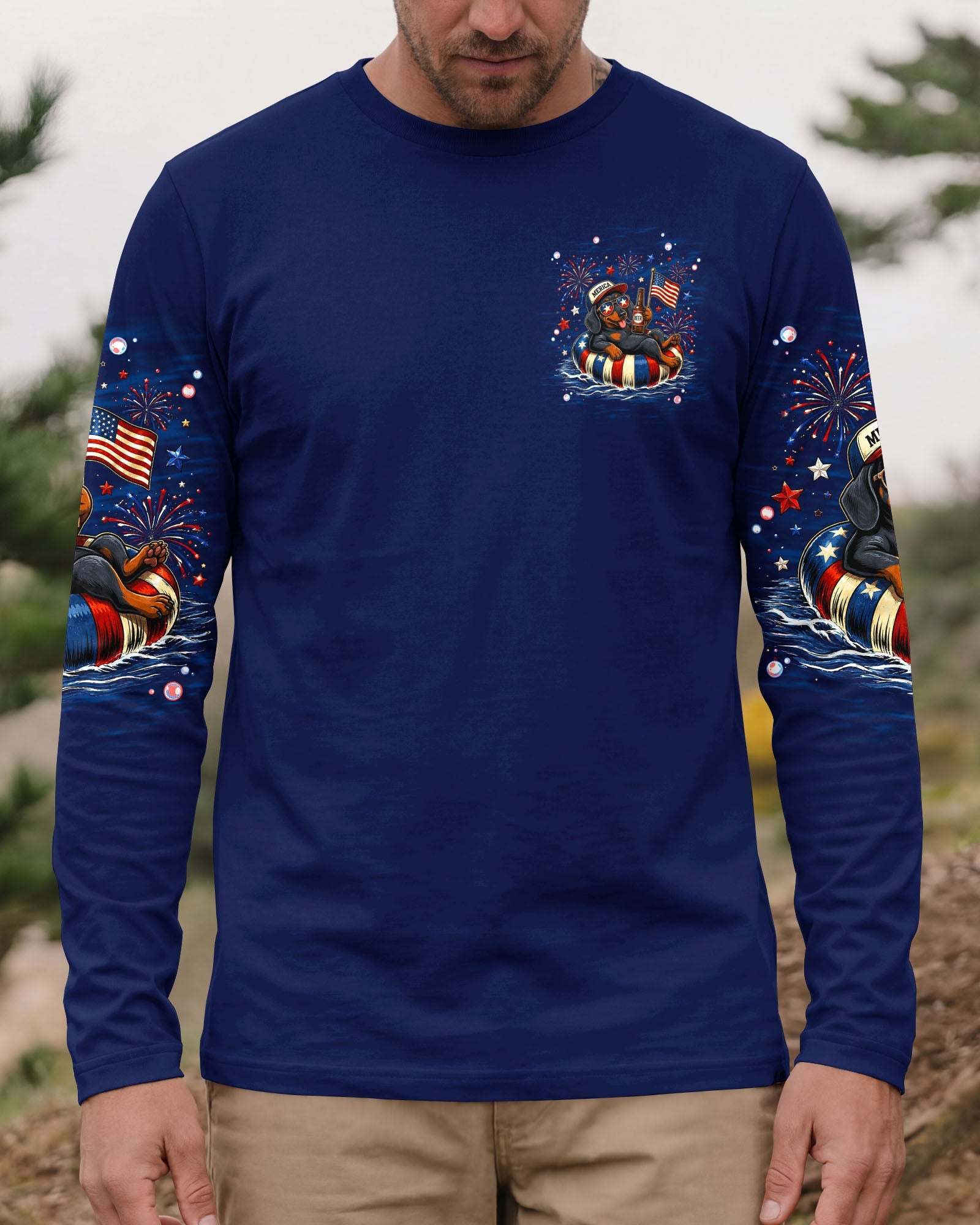 LAND OF THE FREE DACHSHUND DOG RED WHITE & BLUE ALL OVER PRINT  - TLNT1905263