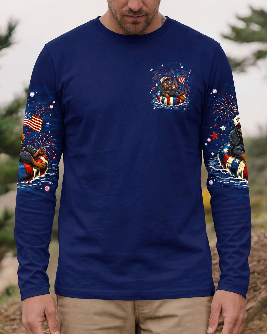 LAND OF THE FREE DACHSHUND DOG RED WHITE & BLUE ALL OVER PRINT  - TLNT1905263