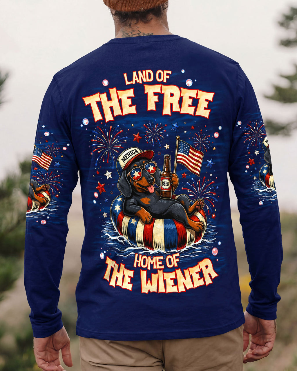 LAND OF THE FREE DACHSHUND DOG RED WHITE & BLUE ALL OVER PRINT  - TLNT1905263