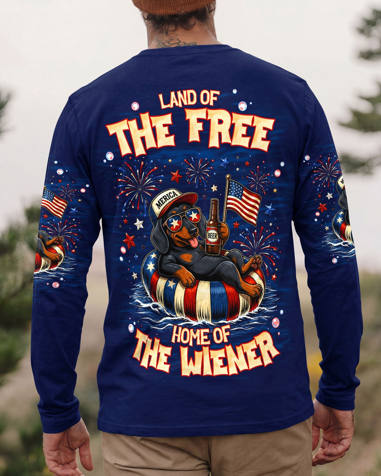 LAND OF THE FREE DACHSHUND DOG RED WHITE & BLUE ALL OVER PRINT  - TLNT1905263