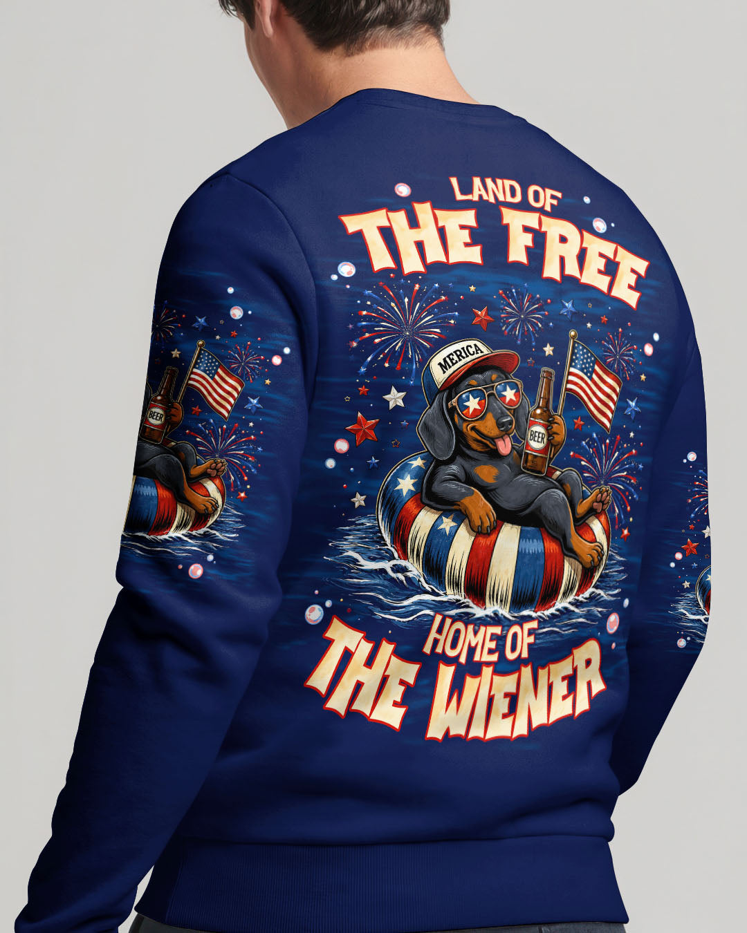 LAND OF THE FREE DACHSHUND DOG RED WHITE & BLUE ALL OVER PRINT  - TLNT1905263