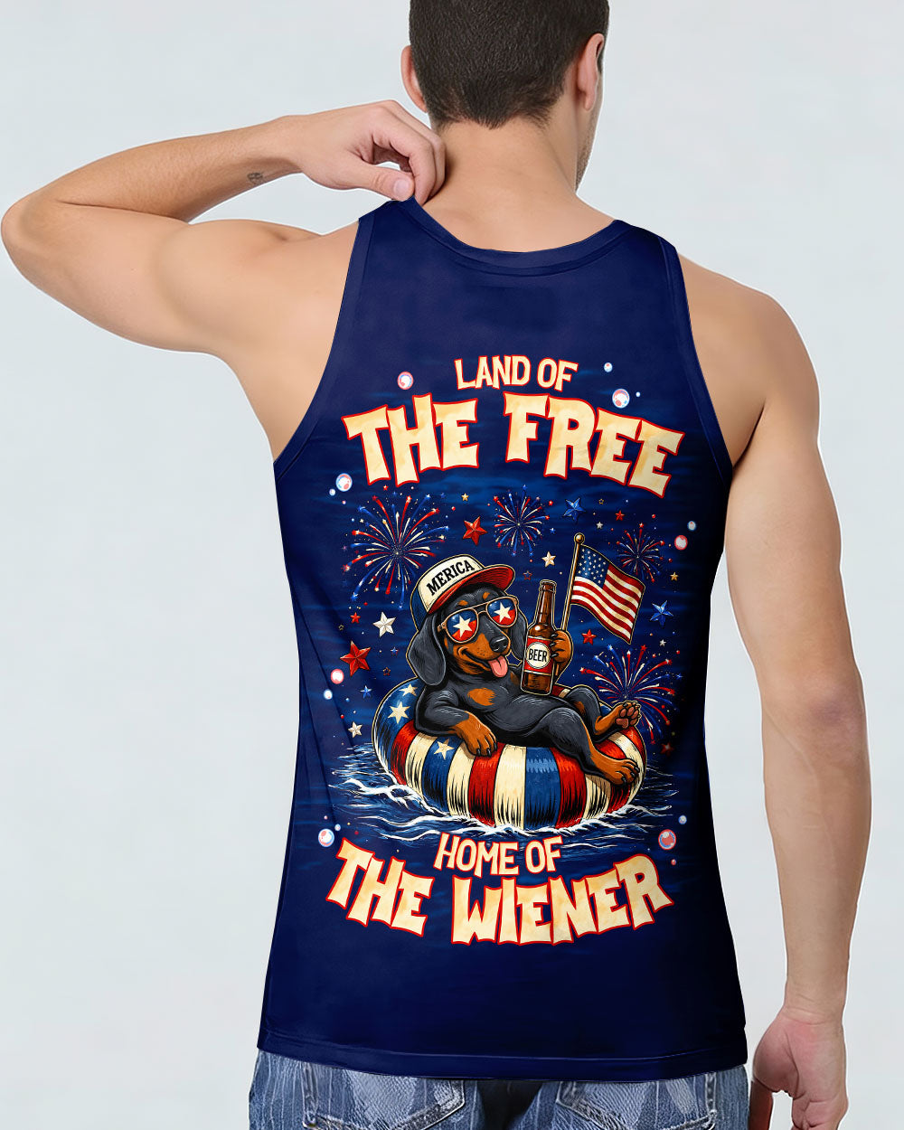 LAND OF THE FREE DACHSHUND DOG RED WHITE & BLUE ALL OVER PRINT  - TLNT1905263