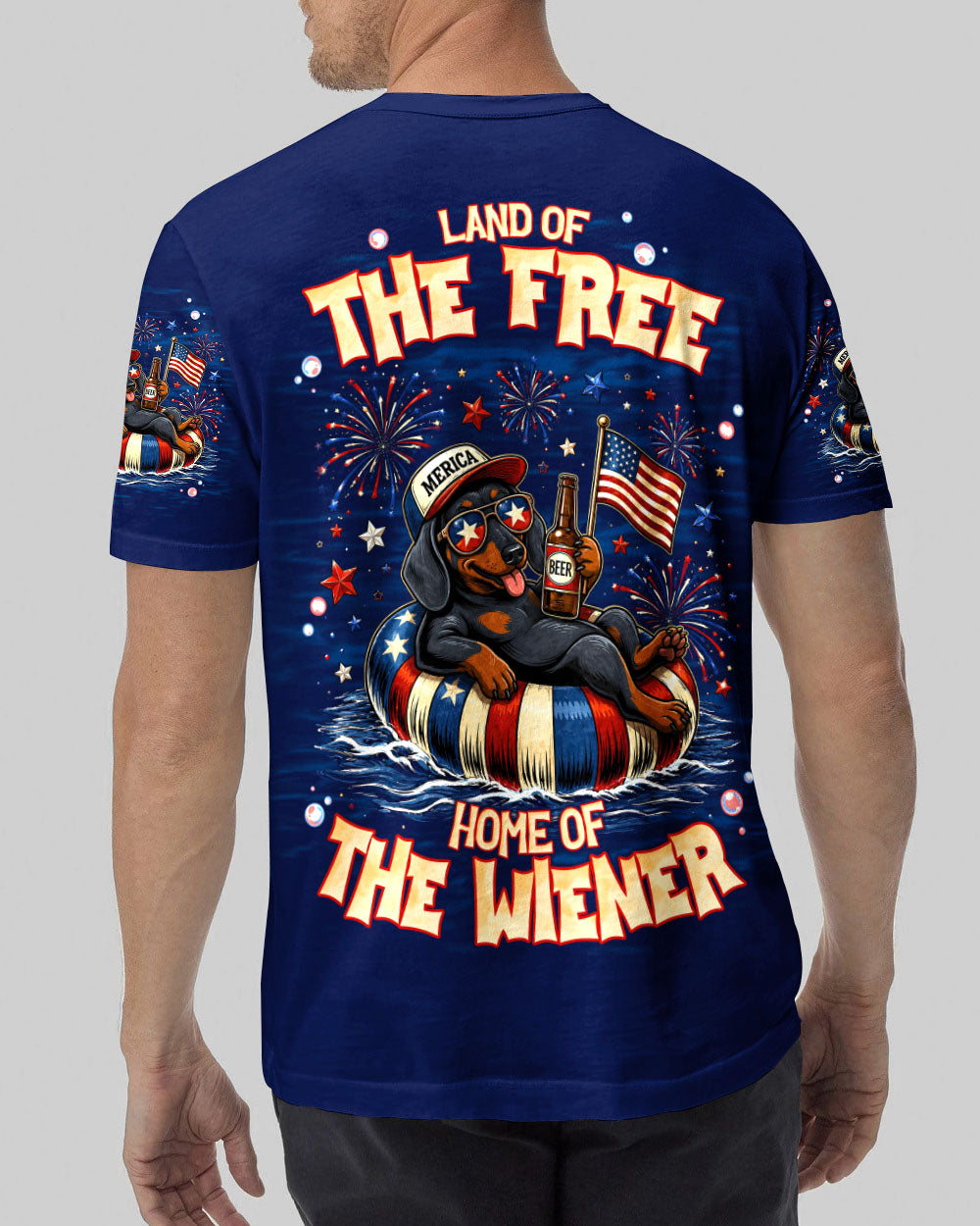 LAND OF THE FREE DACHSHUND DOG RED WHITE & BLUE ALL OVER PRINT  - TLNT1905263