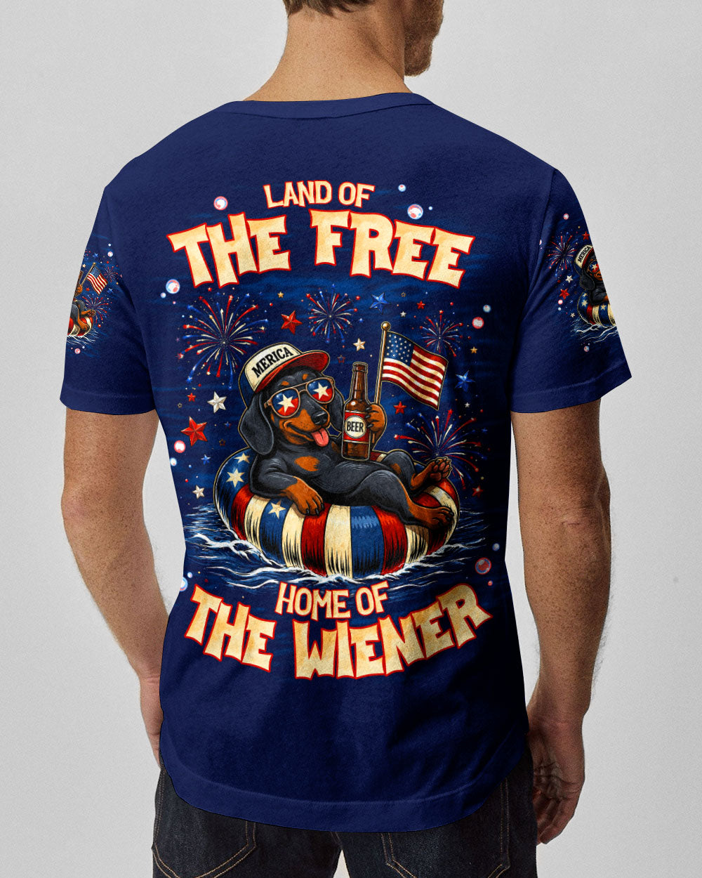 LAND OF THE FREE DACHSHUND DOG RED WHITE & BLUE ALL OVER PRINT  - TLNT1905263
