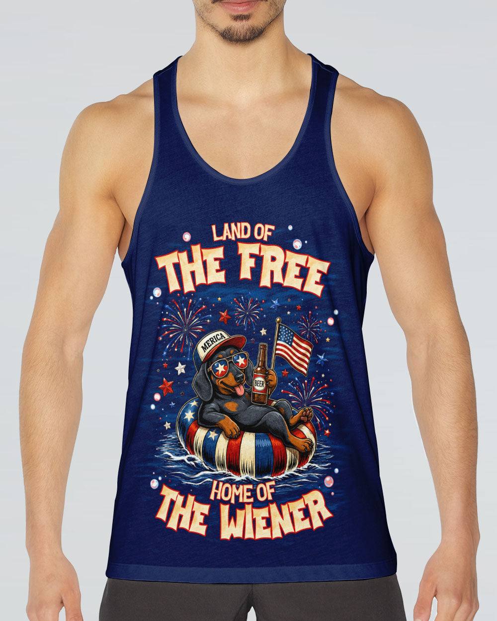 LAND OF THE FREE DACHSHUND DOG RED WHITE & BLUE ALL OVER PRINT  - TLNT1905263