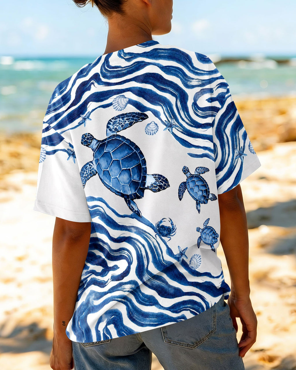 SEA TURTLE SWIRLING WAVES ALL OVER PRINT  - TLNT1906263