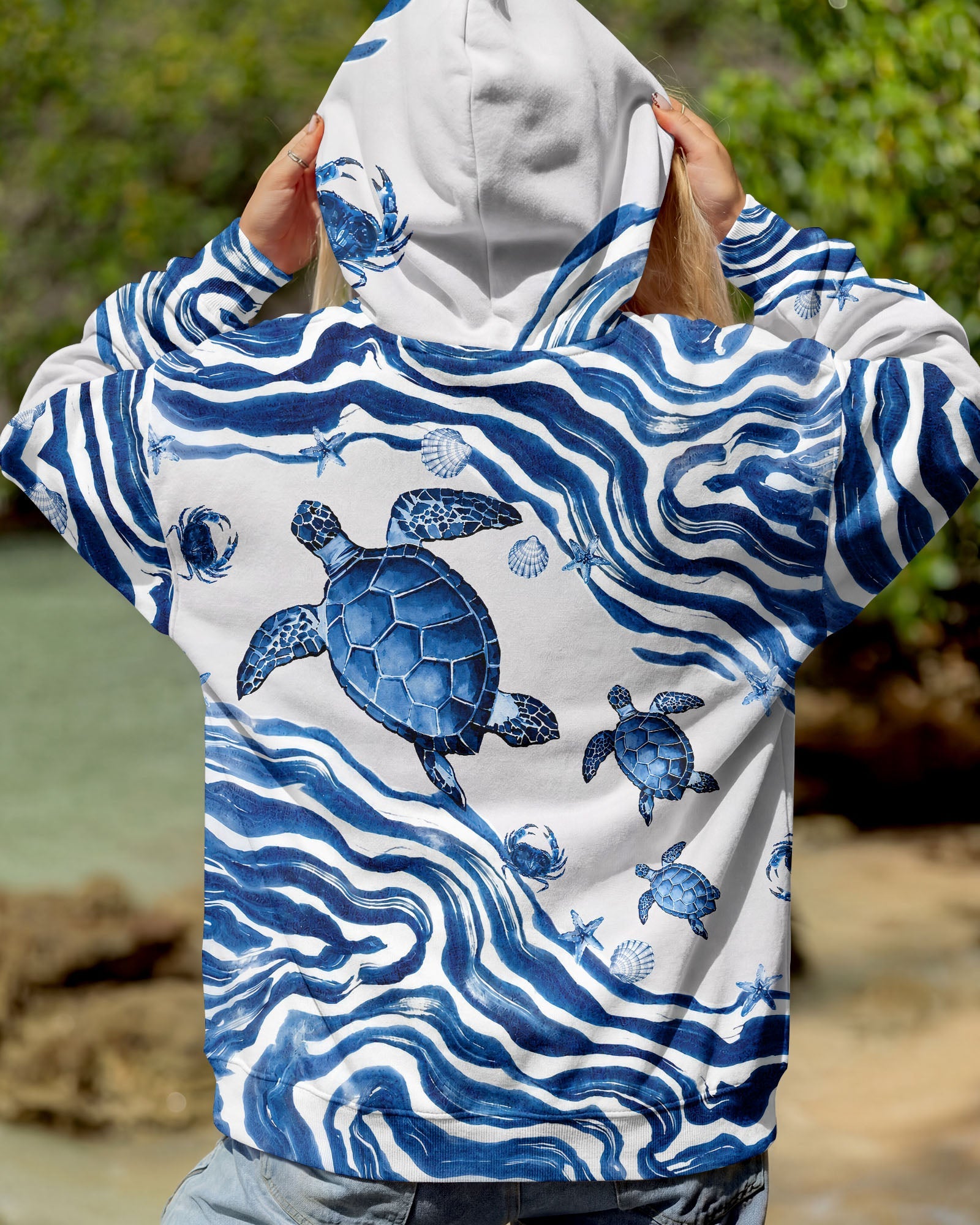SEA TURTLE SWIRLING WAVES ALL OVER PRINT  - TLNT1906263