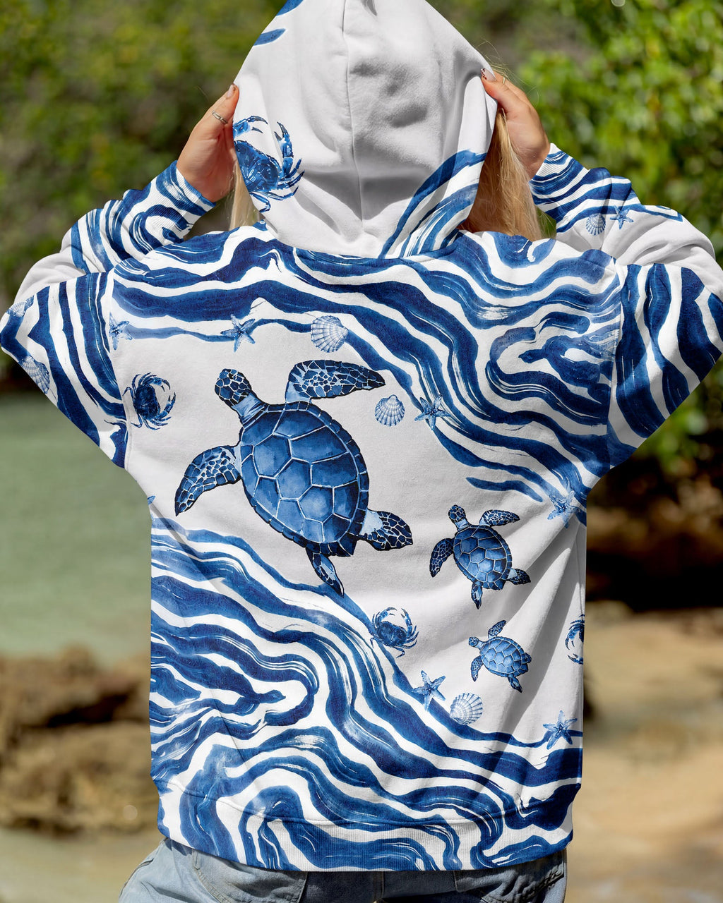 SEA TURTLE SWIRLING WAVES ALL OVER PRINT  - TLNT1906263