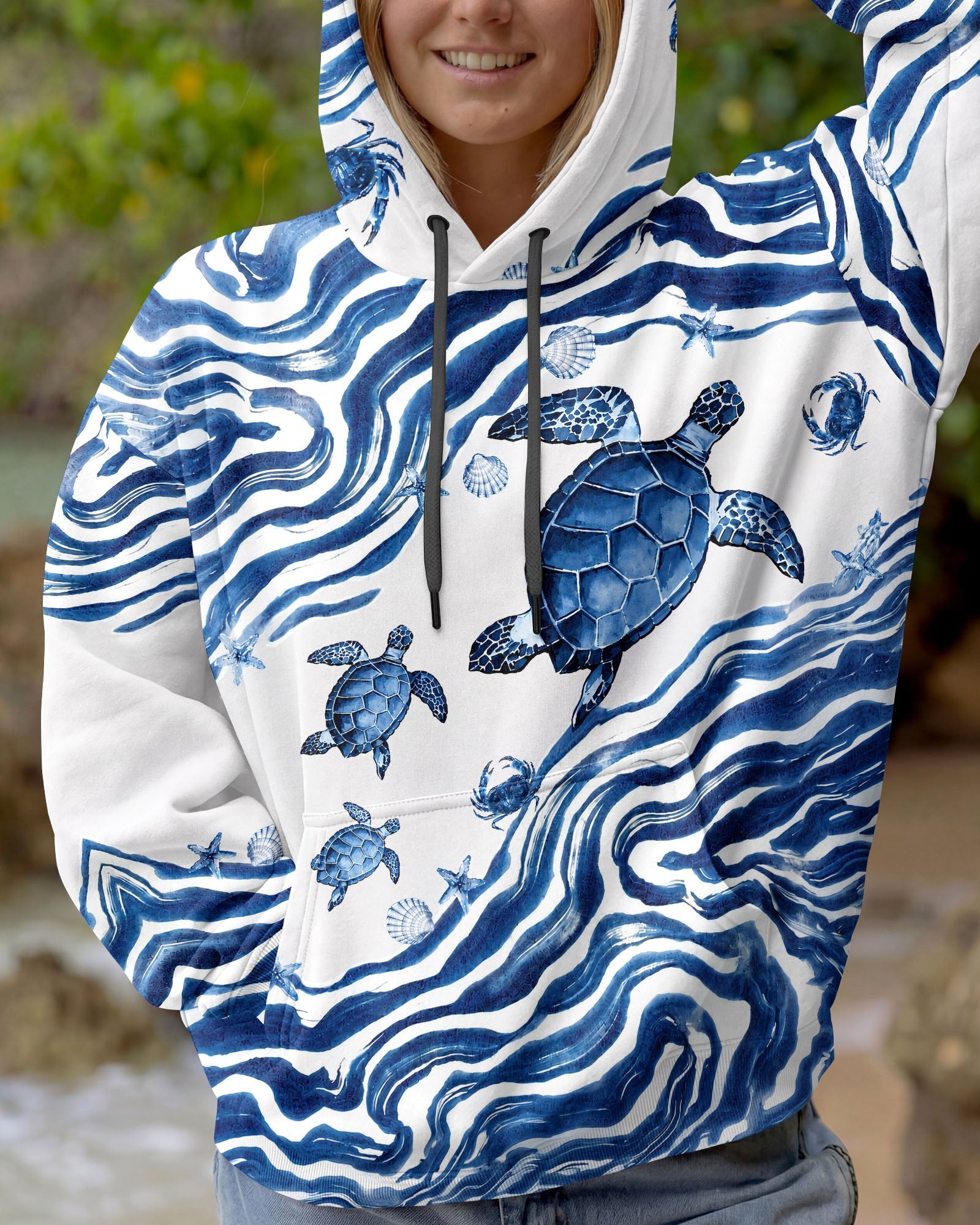 SEA TURTLE SWIRLING WAVES ALL OVER PRINT  - TLNT1906263