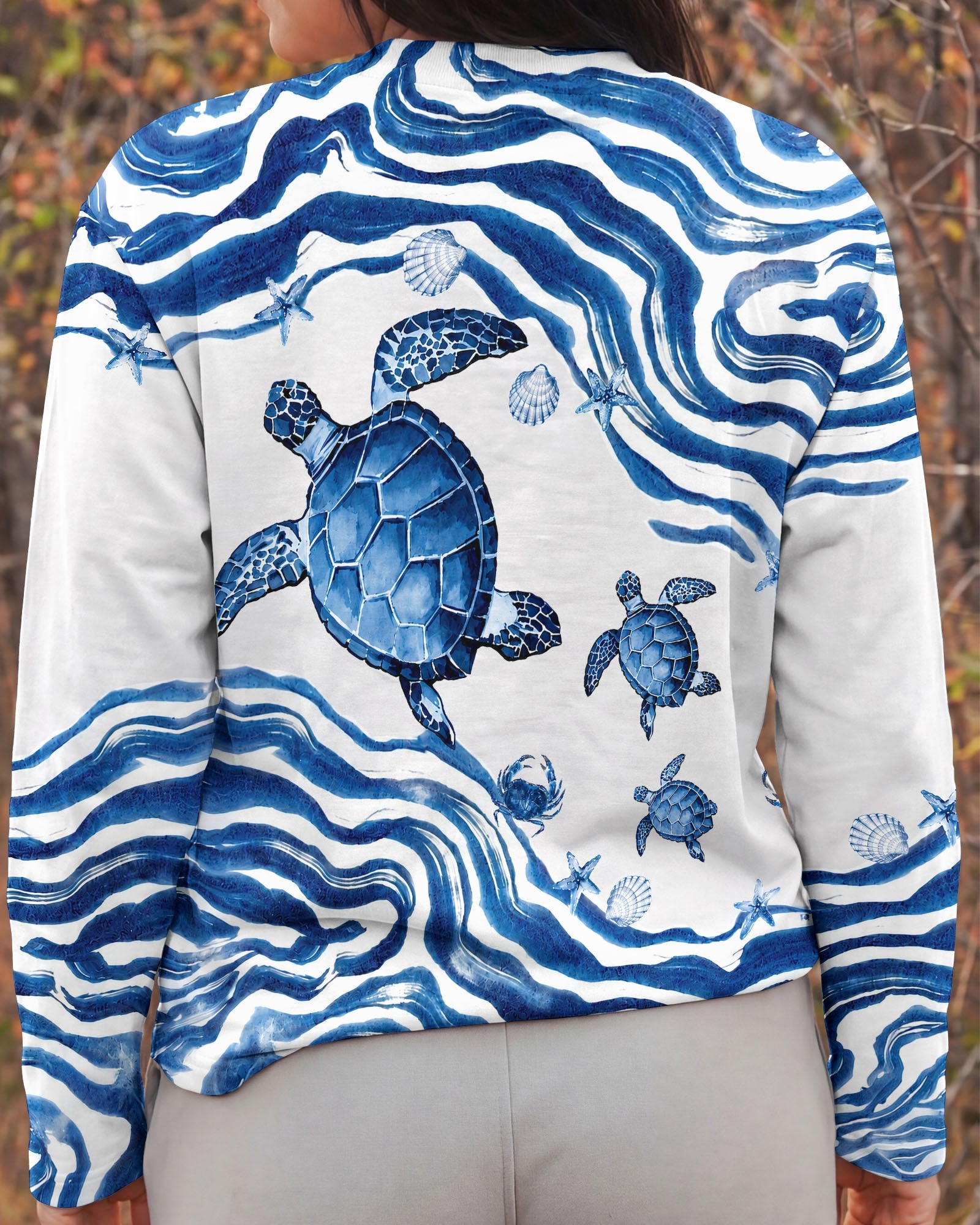 SEA TURTLE SWIRLING WAVES ALL OVER PRINT  - TLNT1906263