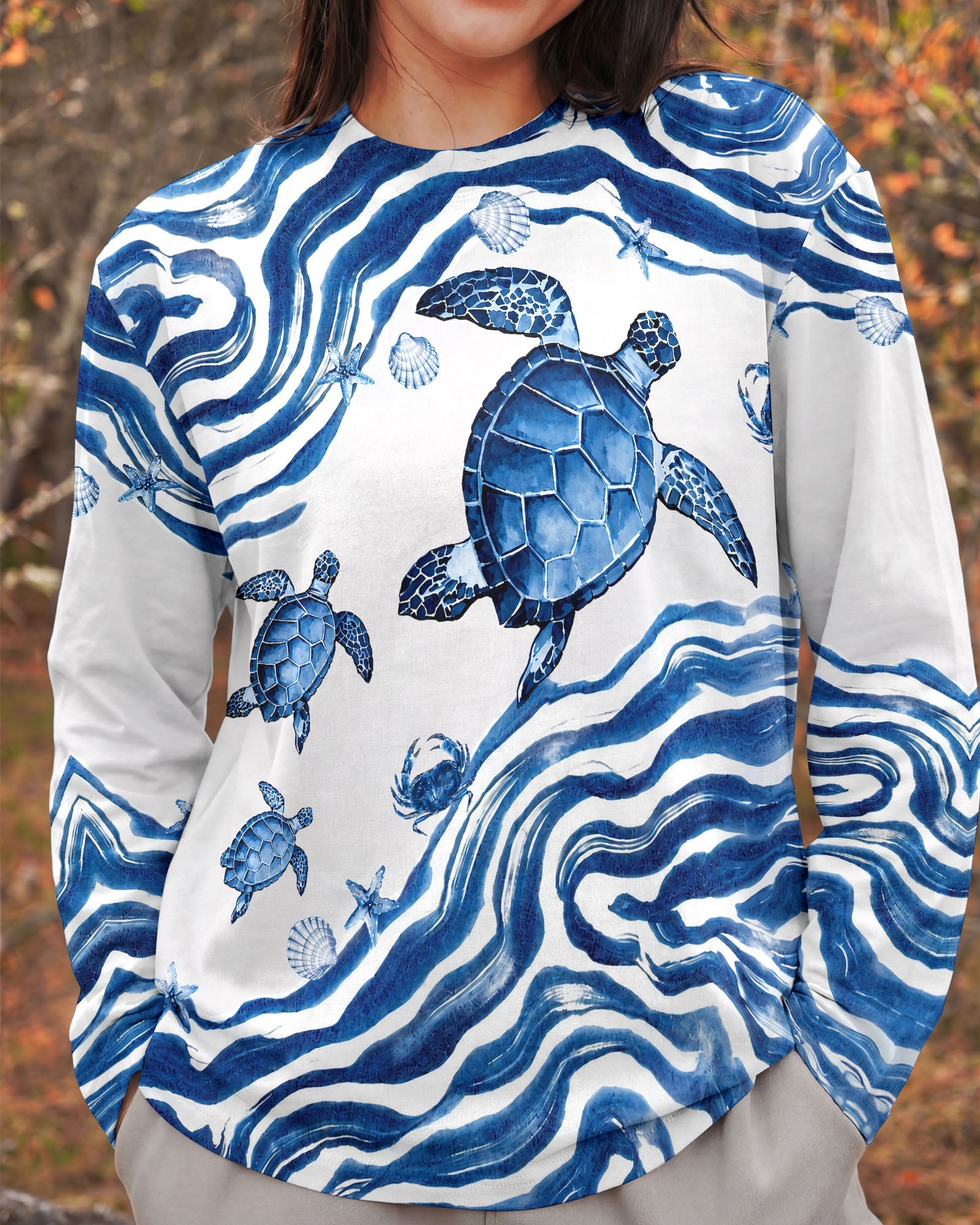 SEA TURTLE SWIRLING WAVES ALL OVER PRINT  - TLNT1906263