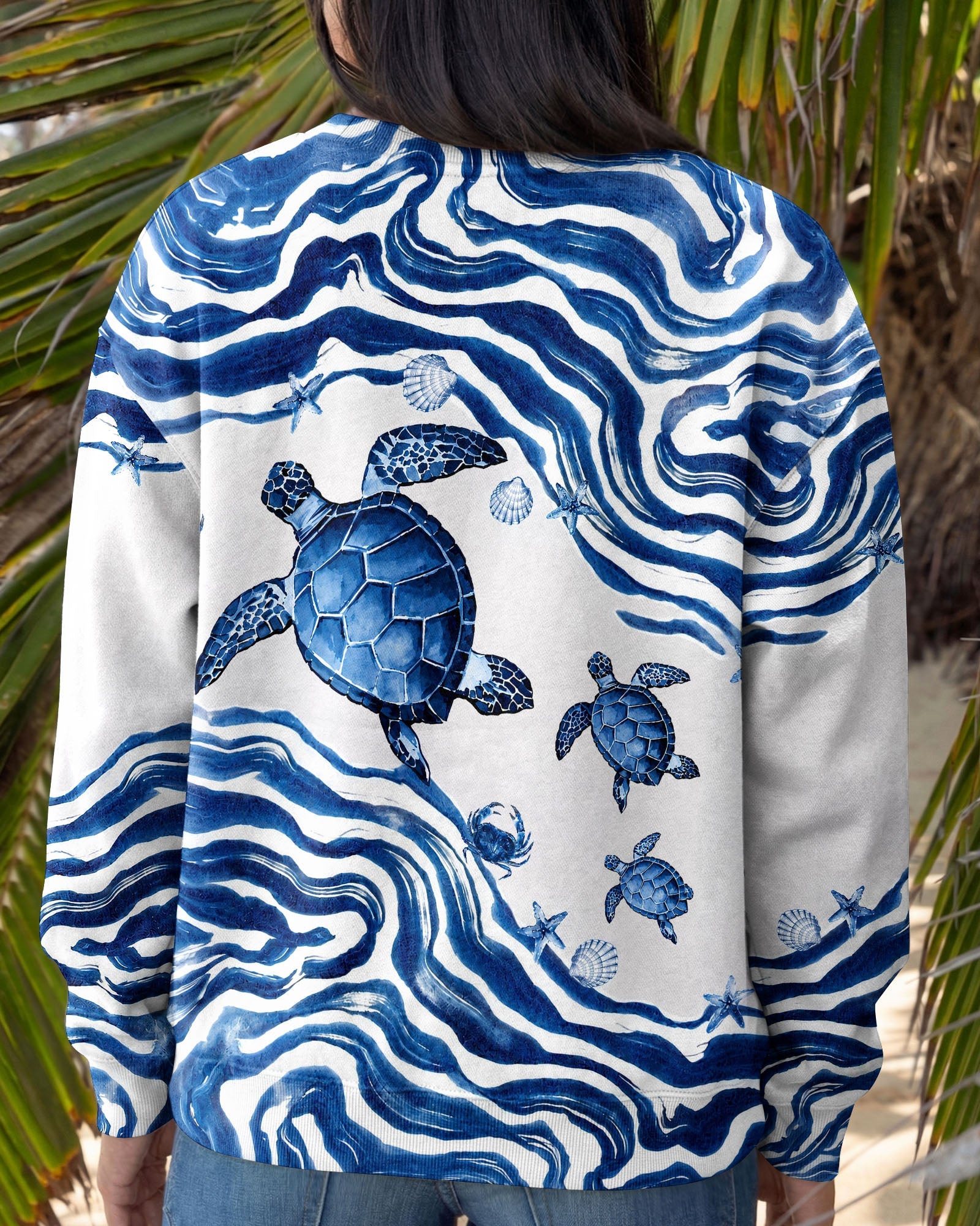 SEA TURTLE SWIRLING WAVES ALL OVER PRINT  - TLNT1906263