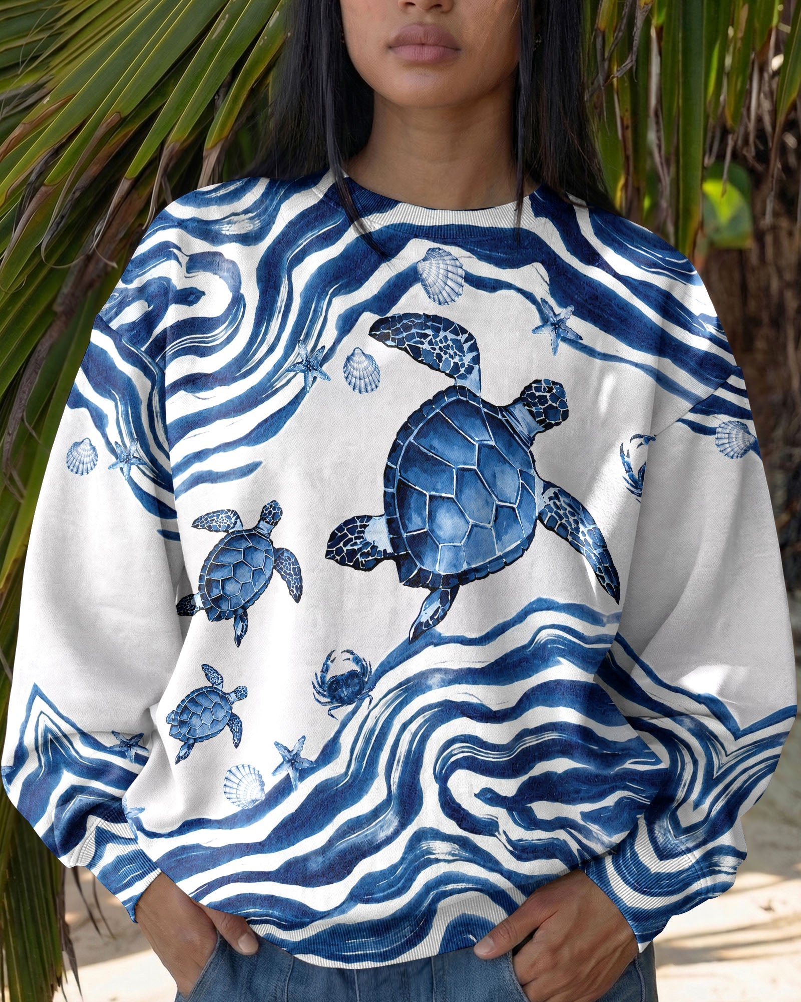 SEA TURTLE SWIRLING WAVES ALL OVER PRINT  - TLNT1906263