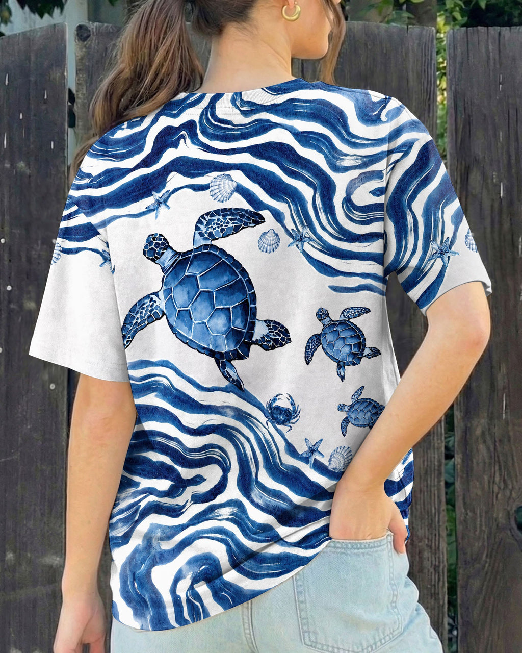 SEA TURTLE SWIRLING WAVES ALL OVER PRINT  - TLNT1906263