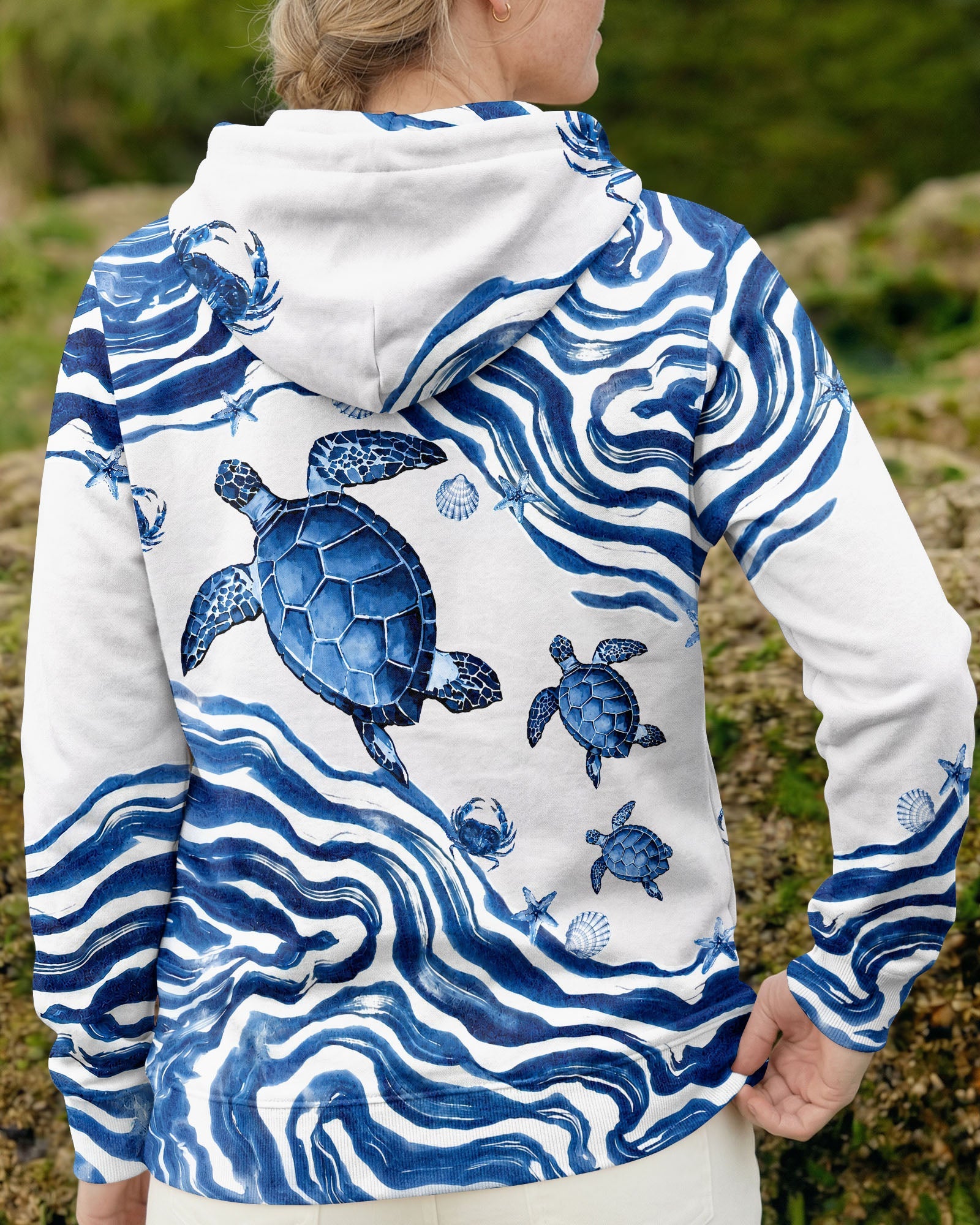 SEA TURTLE SWIRLING WAVES ALL OVER PRINT  - TLNT1906263