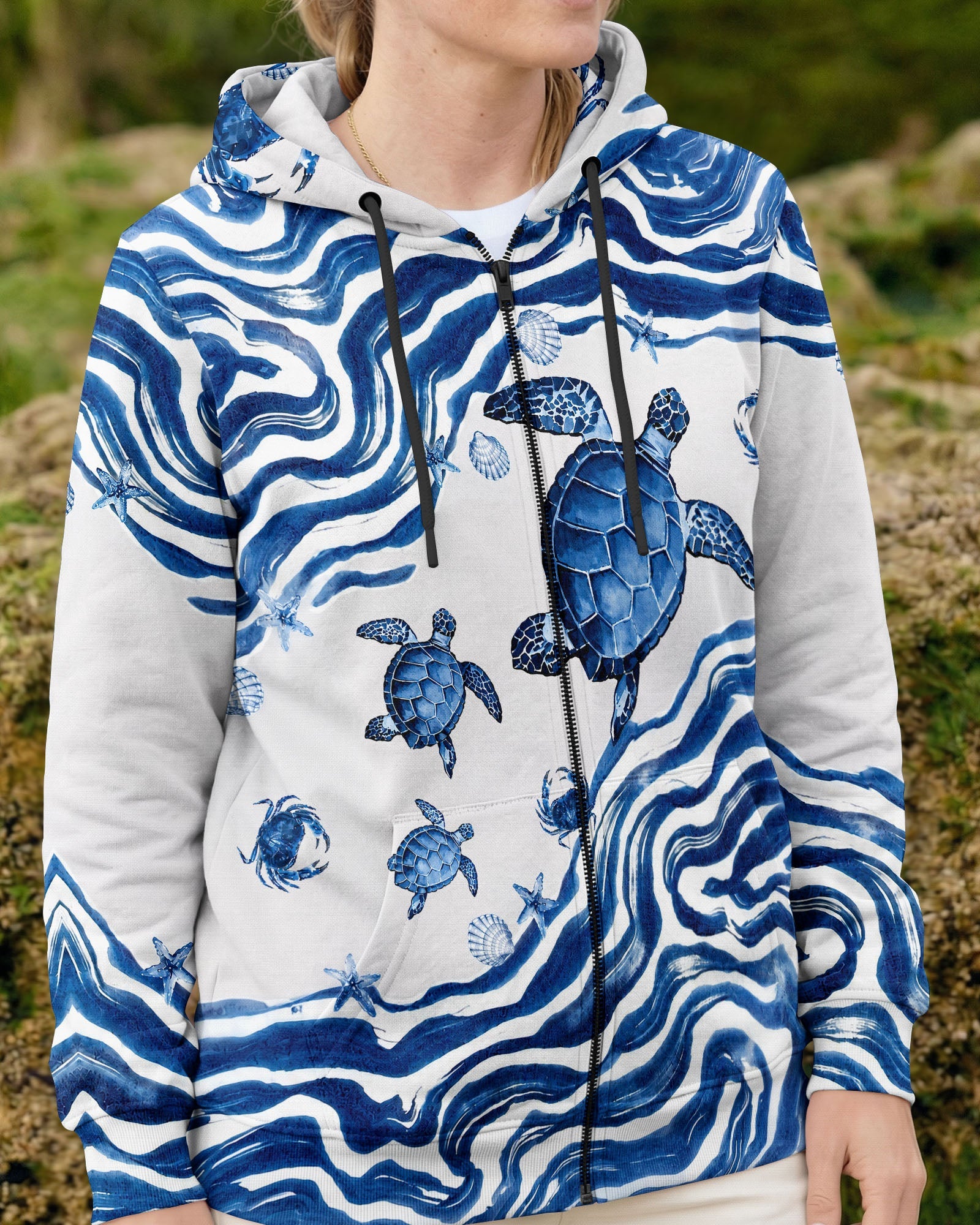 SEA TURTLE SWIRLING WAVES ALL OVER PRINT  - TLNT1906263