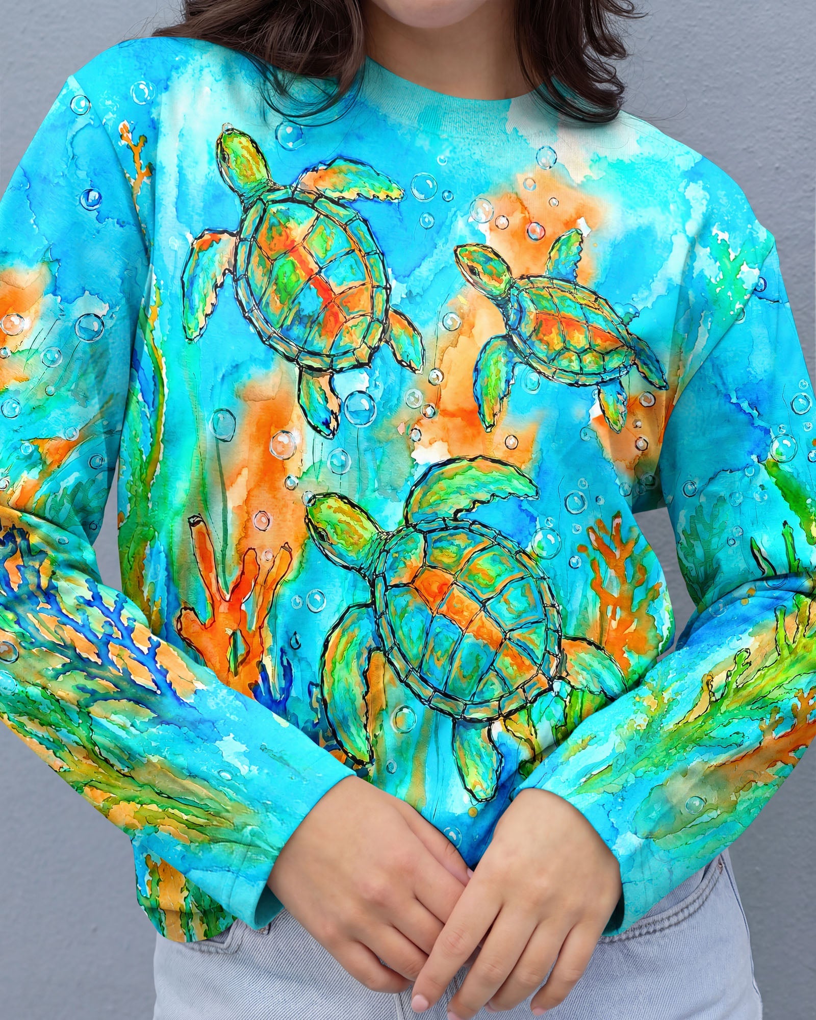 THREE SEA TURTLES SEAWEED ART ALL OVER PRINT  - TLNT1906264