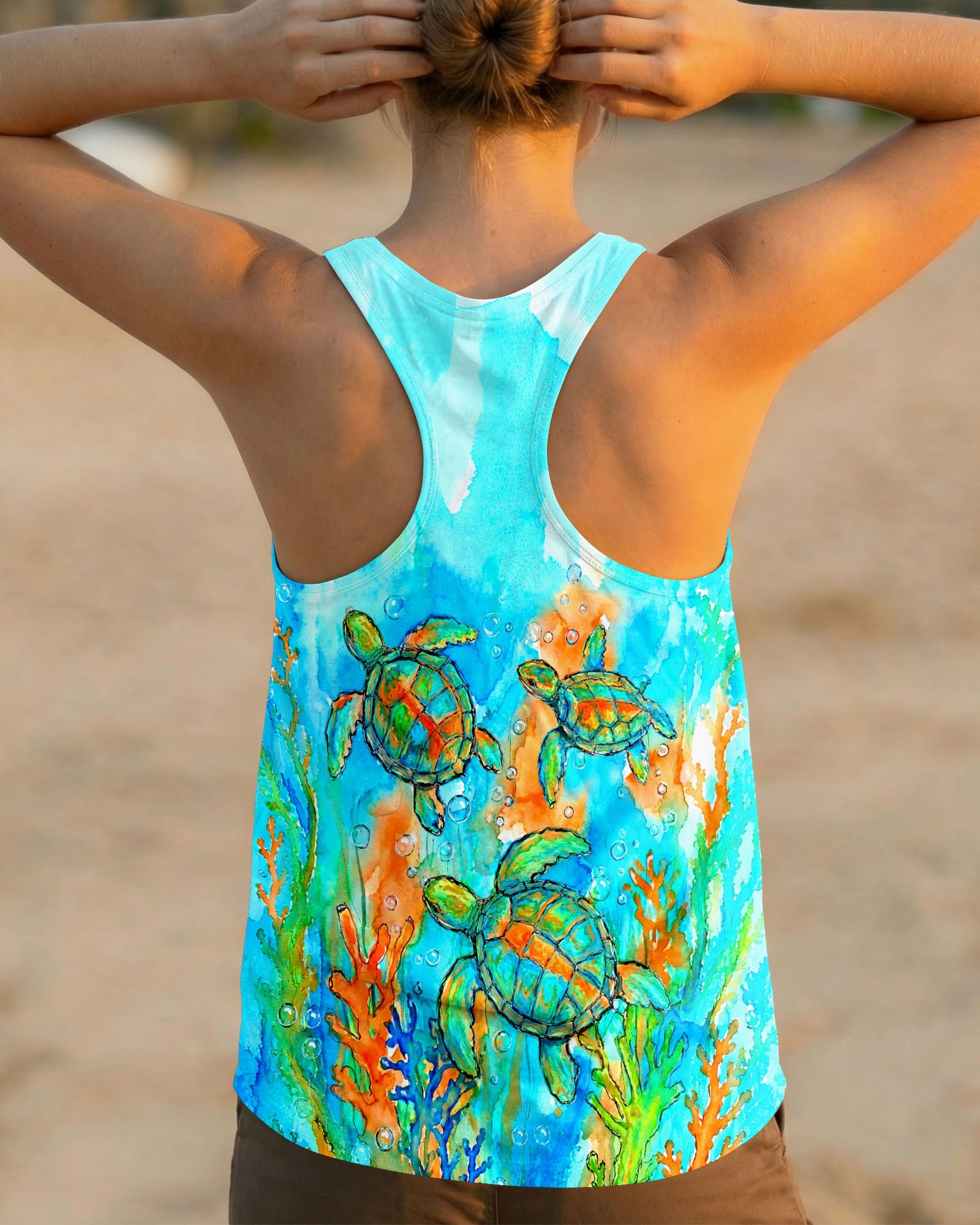 THREE SEA TURTLES SEAWEED ART ALL OVER PRINT  - TLNT1906264