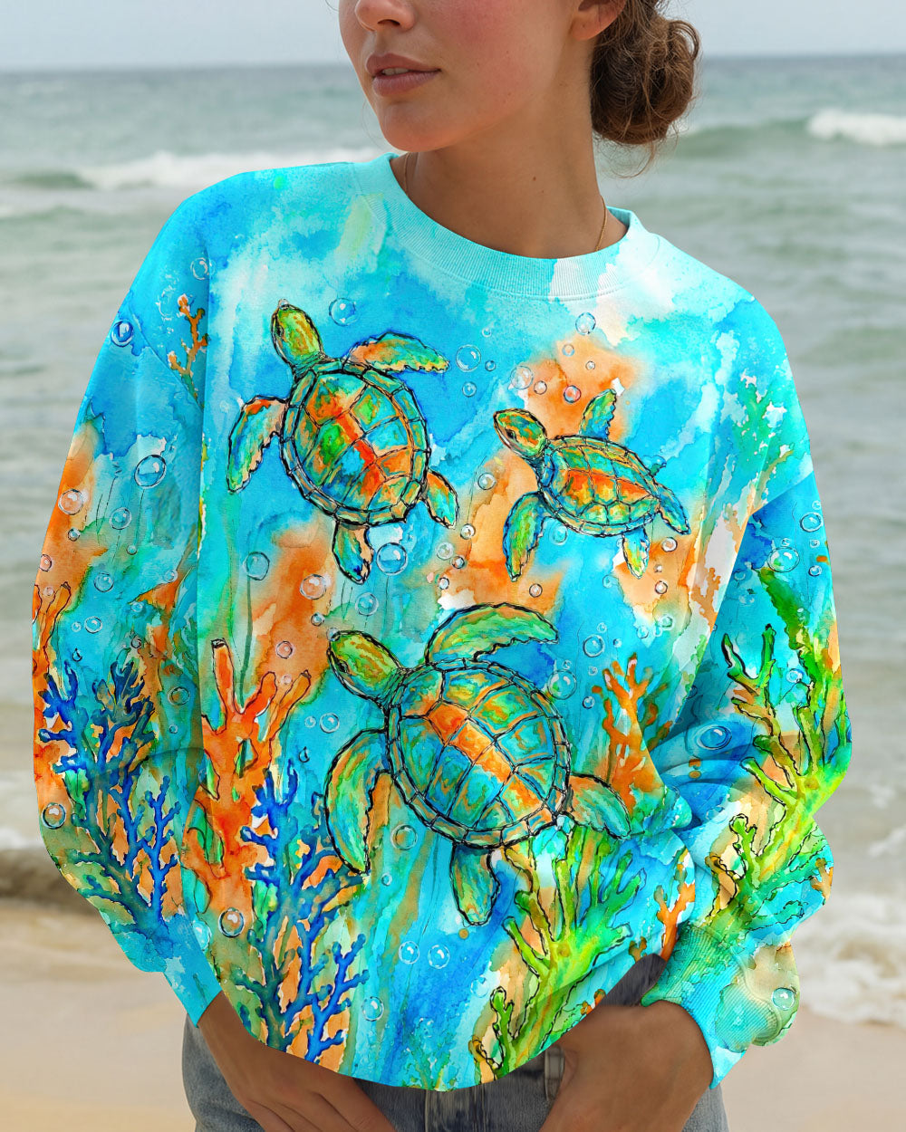 THREE SEA TURTLES SEAWEED ART ALL OVER PRINT  - TLNT1906264