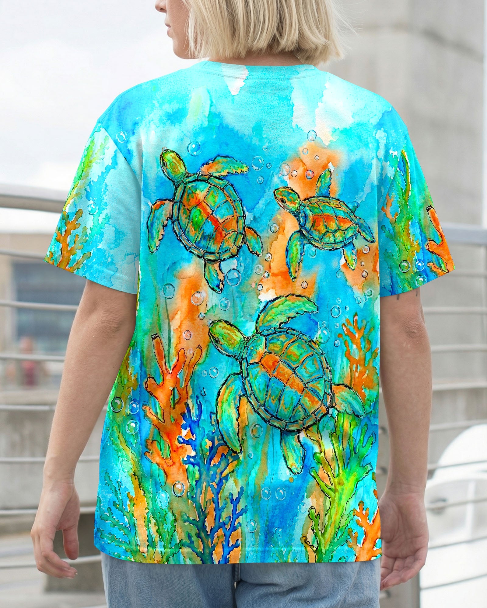 THREE SEA TURTLES SEAWEED ART ALL OVER PRINT  - TLNT1906264