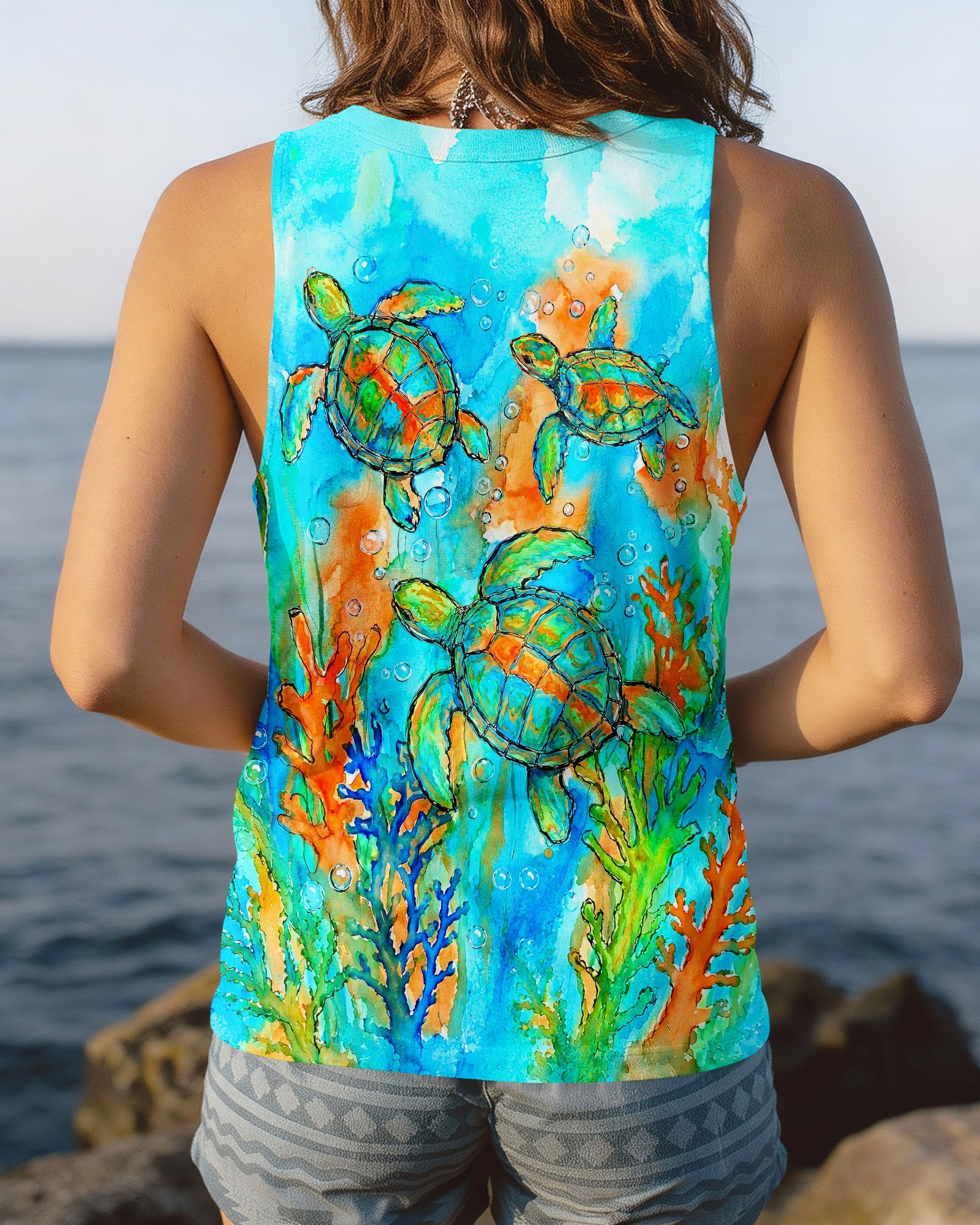 THREE SEA TURTLES SEAWEED ART ALL OVER PRINT  - TLNT1906264