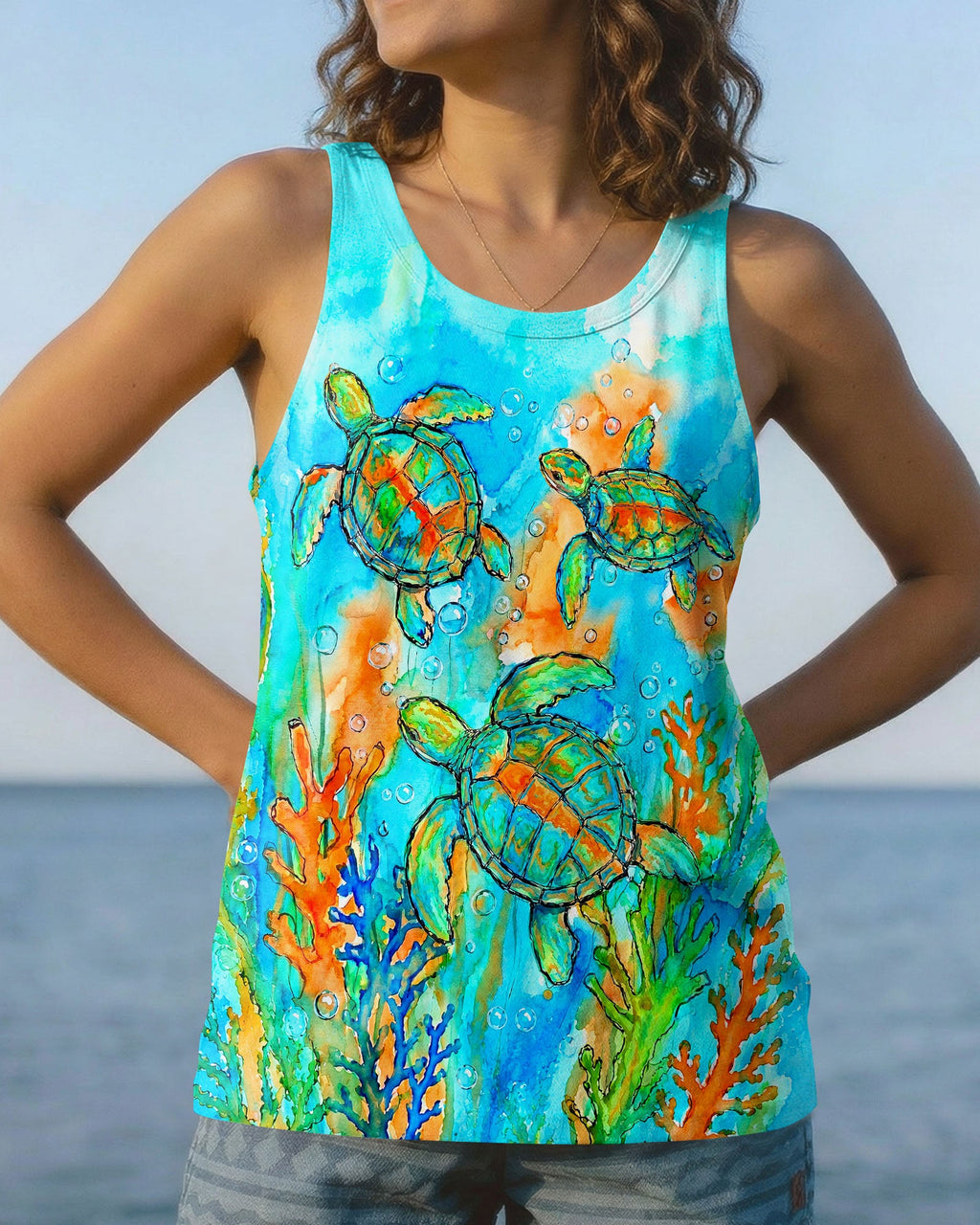 THREE SEA TURTLES SEAWEED ART ALL OVER PRINT  - TLNT1906264