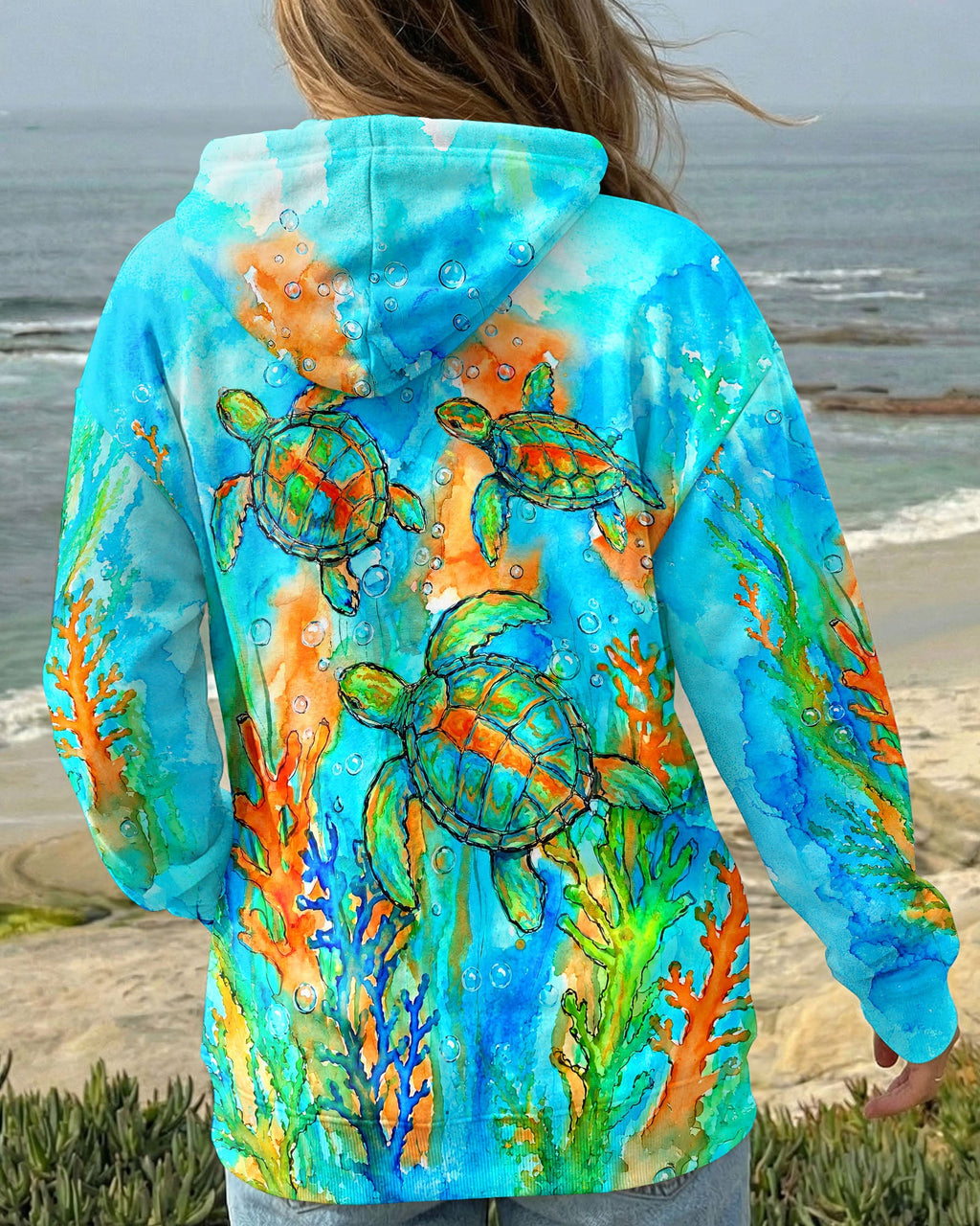 THREE SEA TURTLES SEAWEED ART ALL OVER PRINT  - TLNT1906264