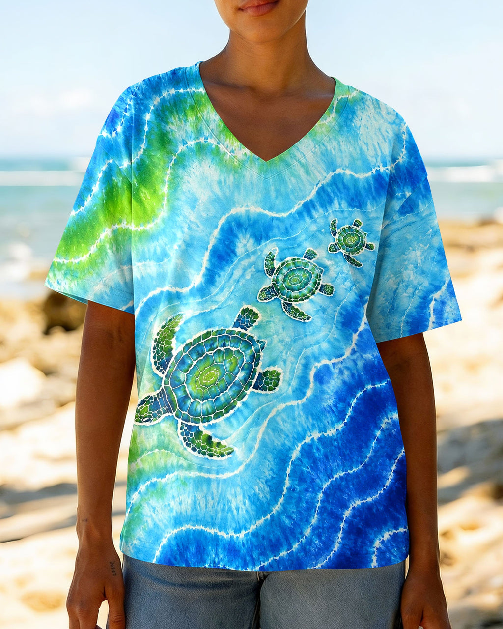 THREE SEA TURTLES WAVES BURST ALL OVER PRINT  - TLNT2606263