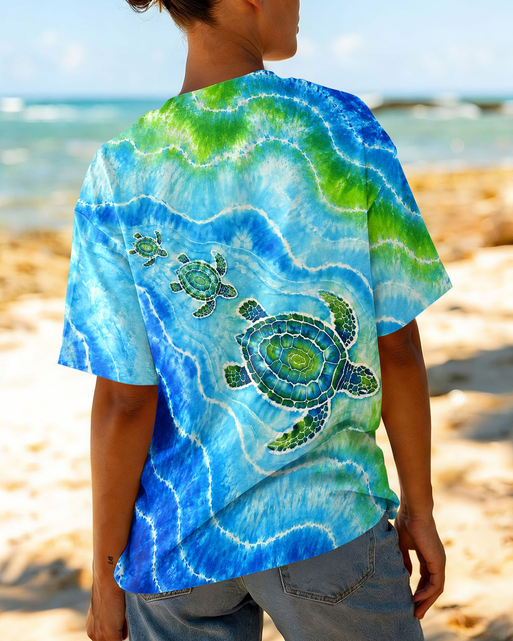 THREE SEA TURTLES WAVES BURST ALL OVER PRINT  - TLNT2606263