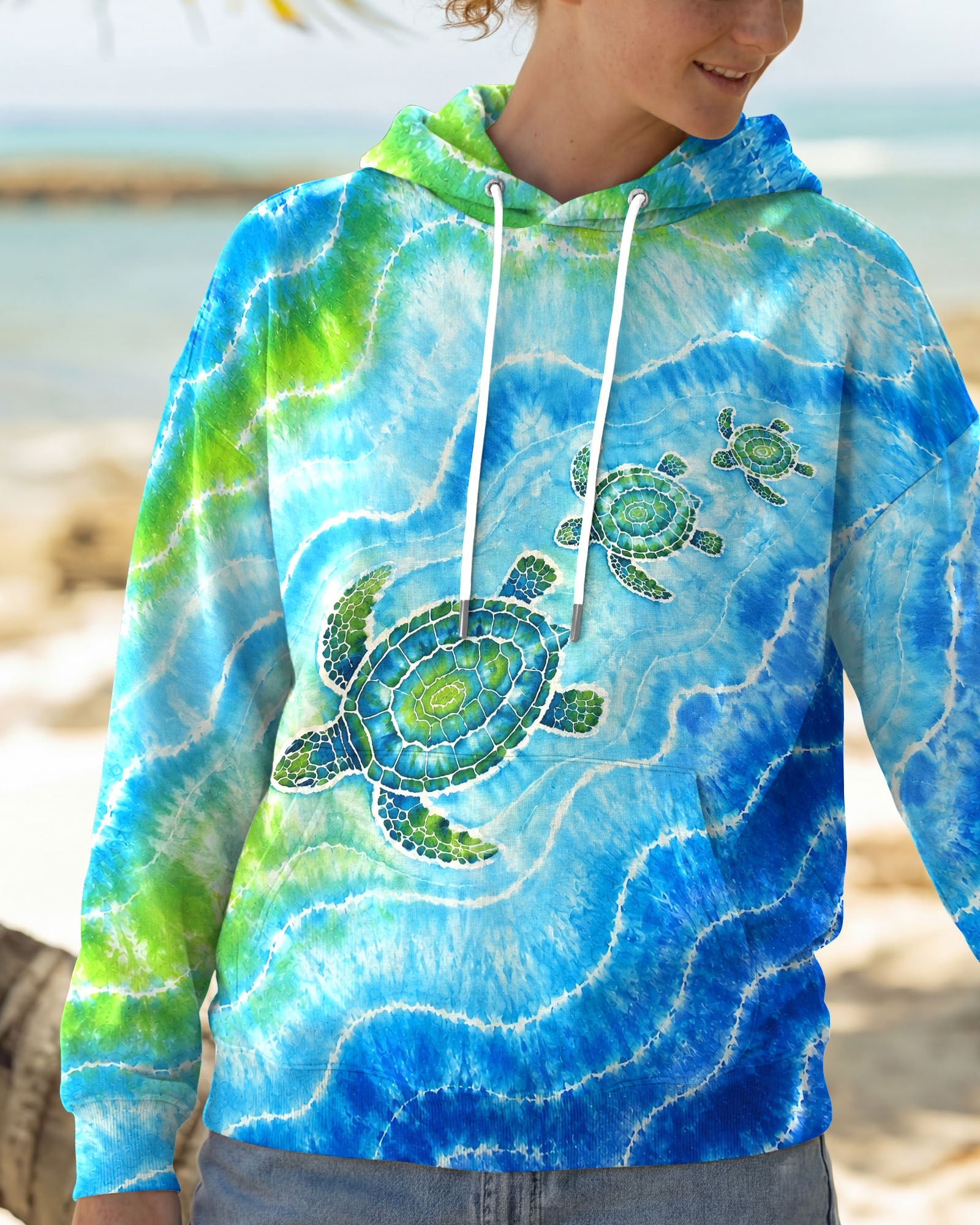 THREE SEA TURTLES WAVES BURST ALL OVER PRINT  - TLNT2606263