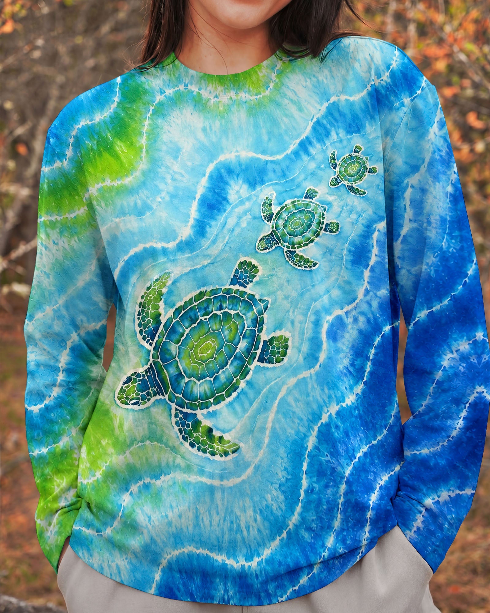 THREE SEA TURTLES WAVES BURST ALL OVER PRINT  - TLNT2606263