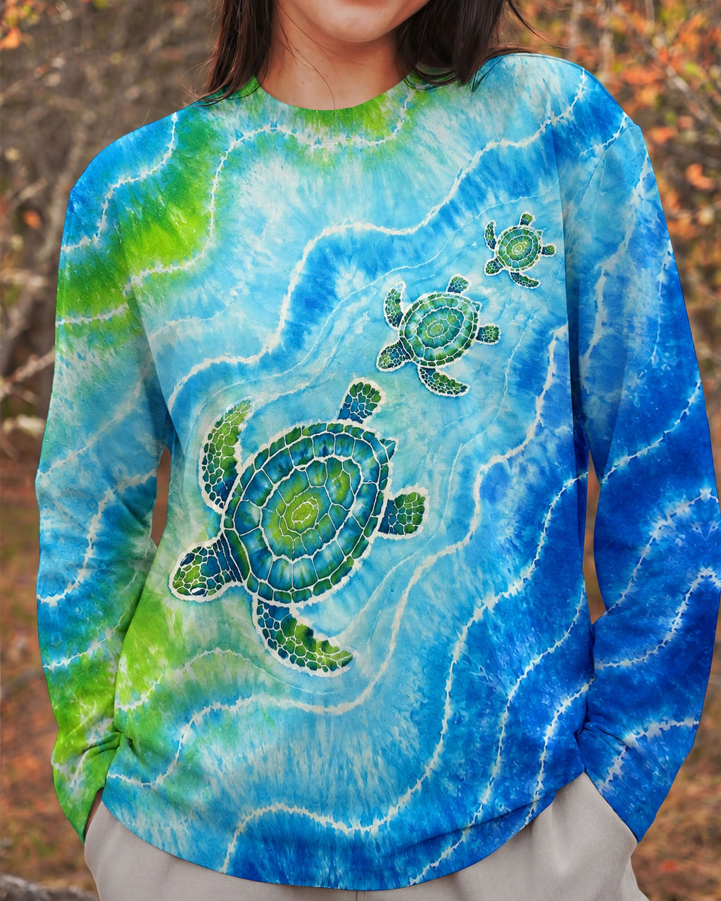 THREE SEA TURTLES WAVES BURST ALL OVER PRINT  - TLNT2606263