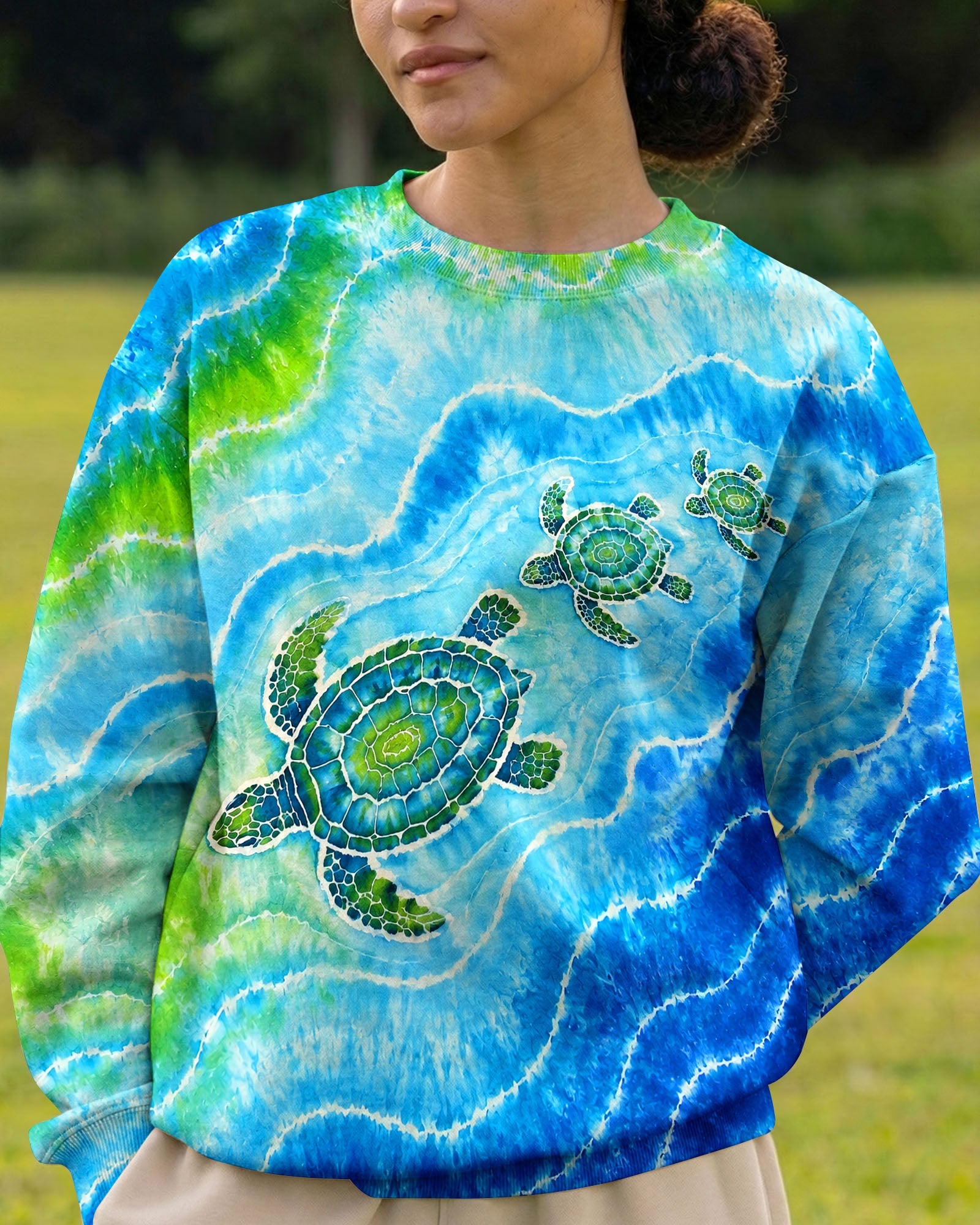 THREE SEA TURTLES WAVES BURST ALL OVER PRINT  - TLNT2606263