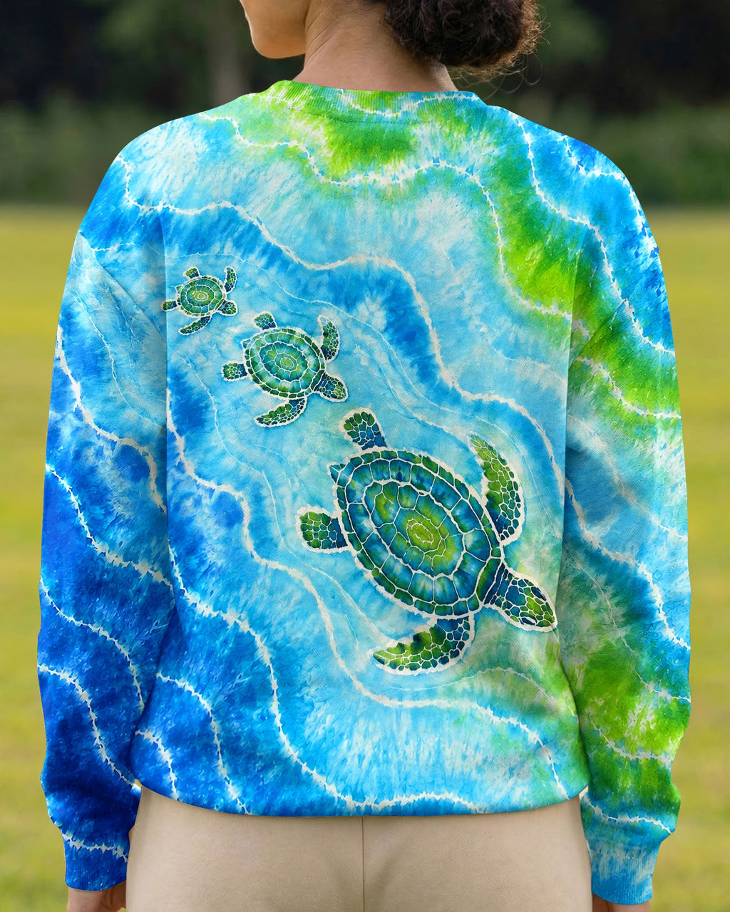THREE SEA TURTLES WAVES BURST ALL OVER PRINT  - TLNT2606263